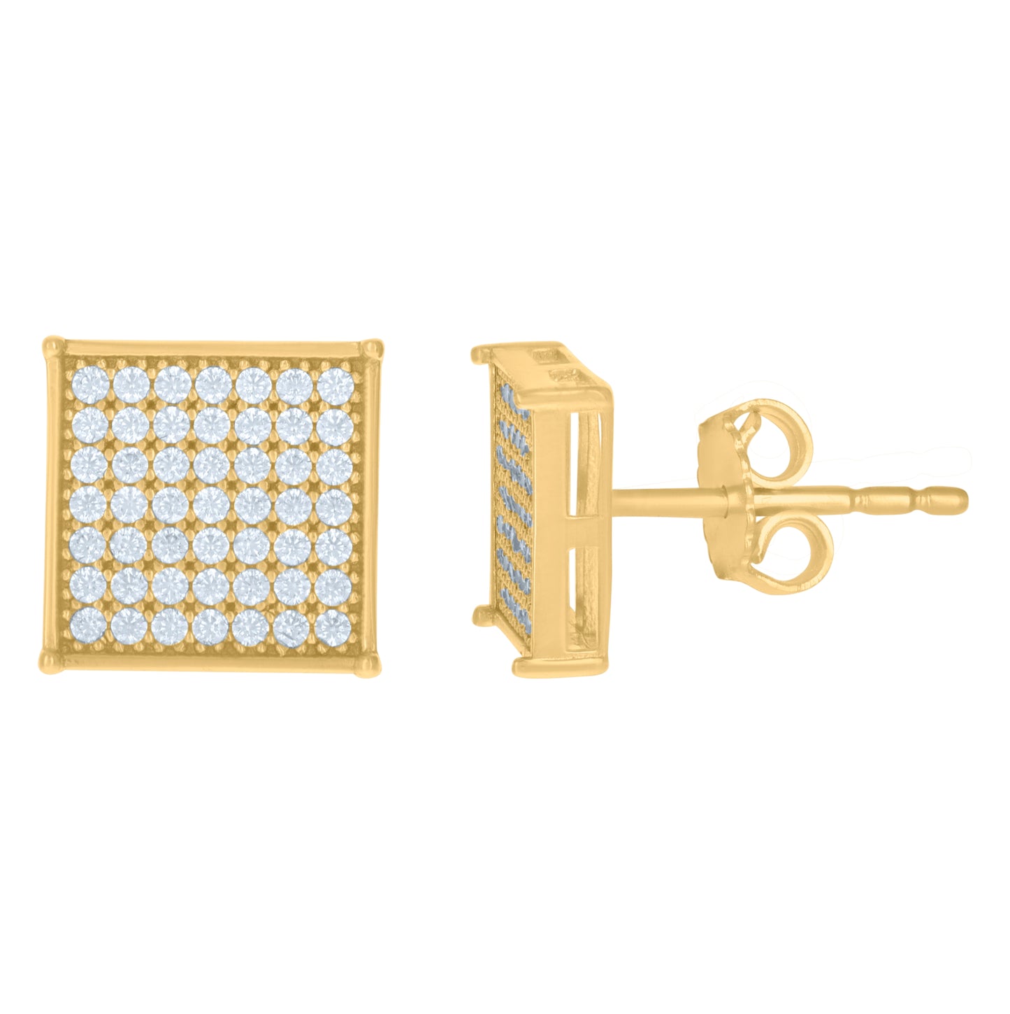 10K Yellow Gold Mens Cubic-Zirconia Square Stud Earrings