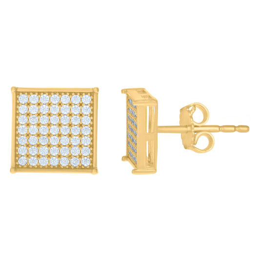 10K Yellow Gold Mens Cubic-Zirconia Square Stud Earrings
