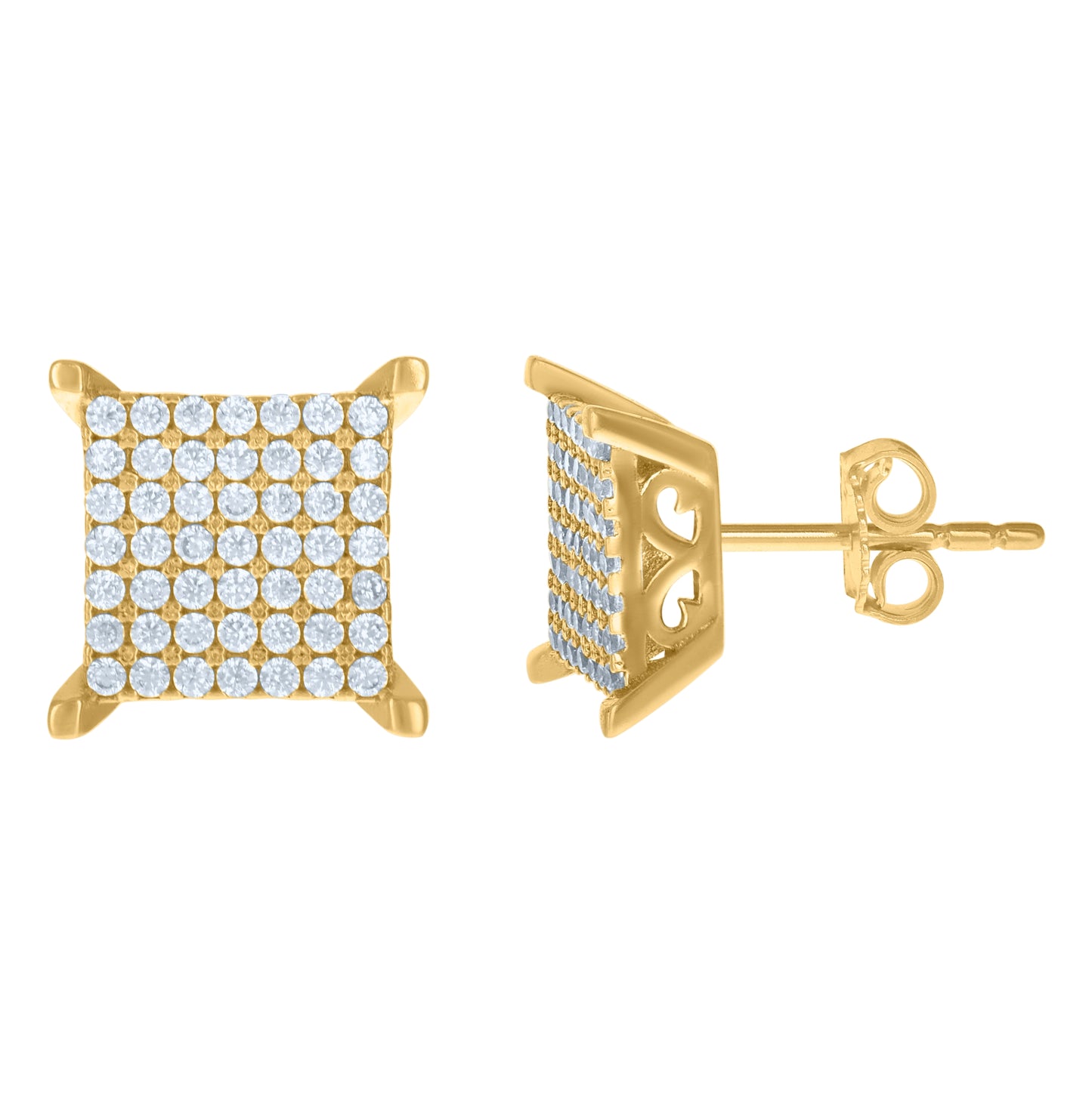 10K Yellow Gold Mens Cubic-Zirconia Square Stud Earrings