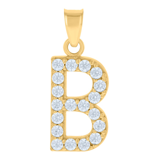10K Yellow Gold Unisex Cubic-Zirconia Initial Alphabet Charm Pendant