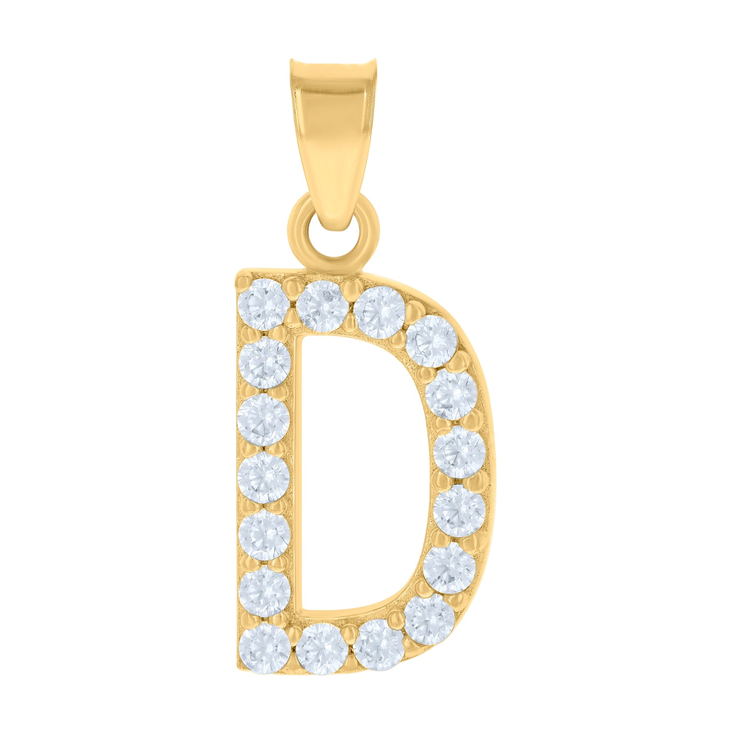 10K Yellow Gold Unisex Cubic-Zirconia Initial Alphabet Charm Pendant
