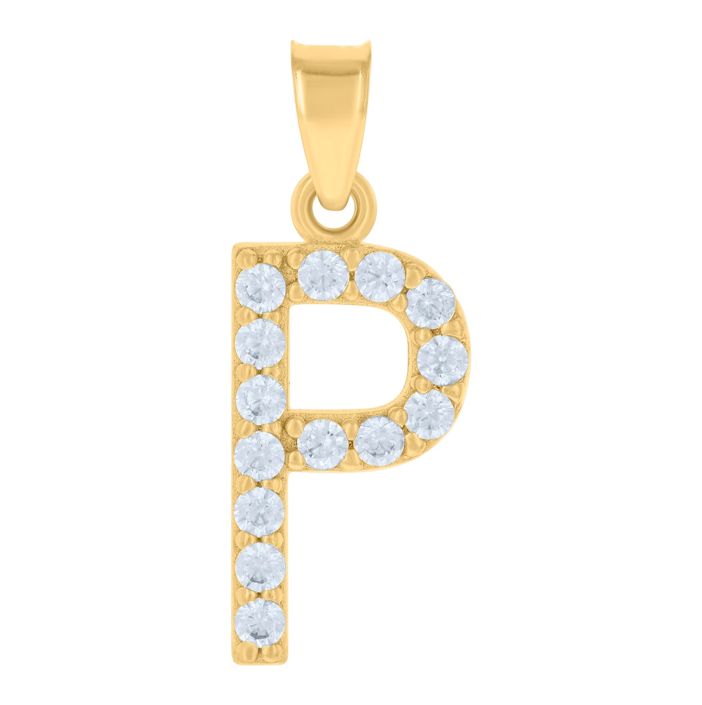 10K Yellow Gold Unisex Cubic-Zirconia Initial Alphabet Charm Pendant