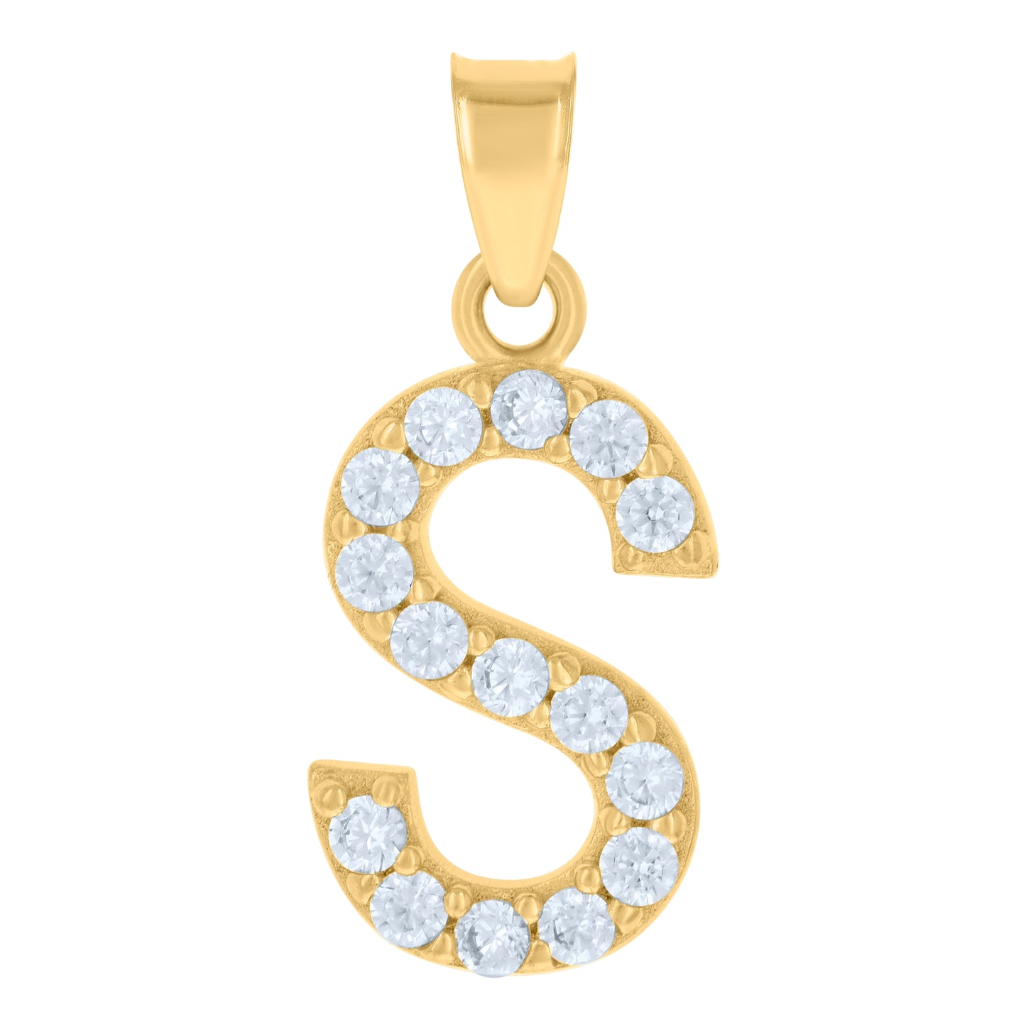 10K Yellow Gold Unisex Cubic-Zirconia Initial Alphabet Charm Pendant