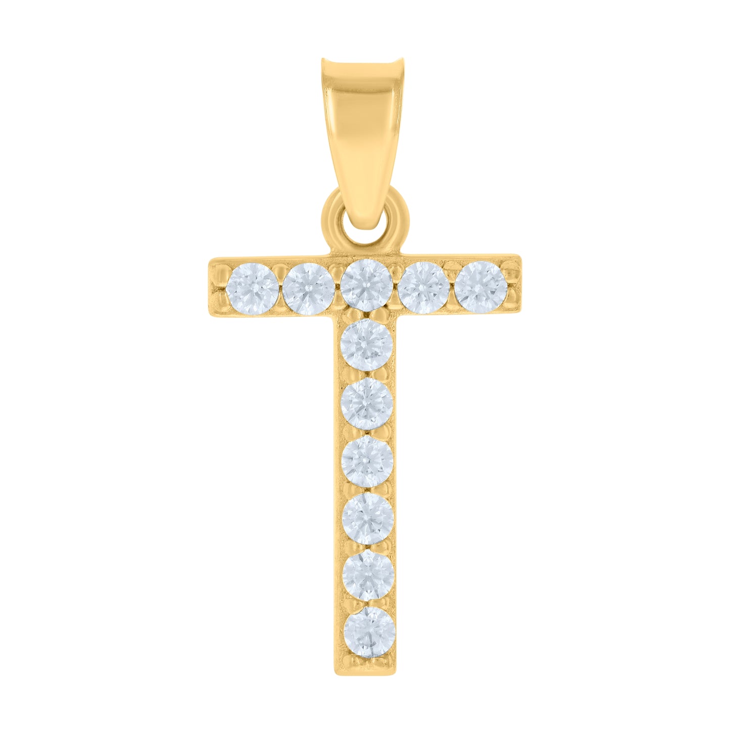 10K Yellow Gold Unisex Cubic-Zirconia Initial Alphabet Charm Pendant