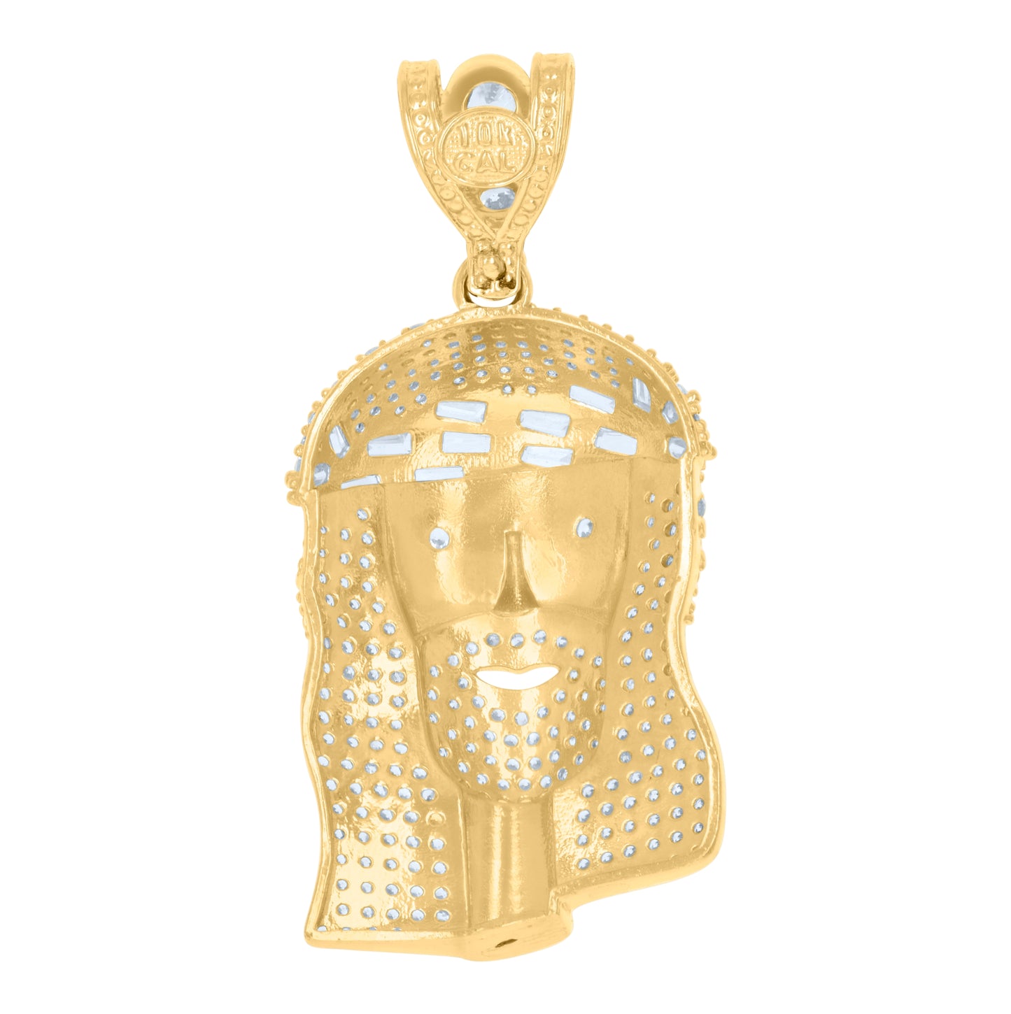 10K Yellow Gold Mens Baguette Round Cubic-Zirconia Jesus Religious Charm Pendant