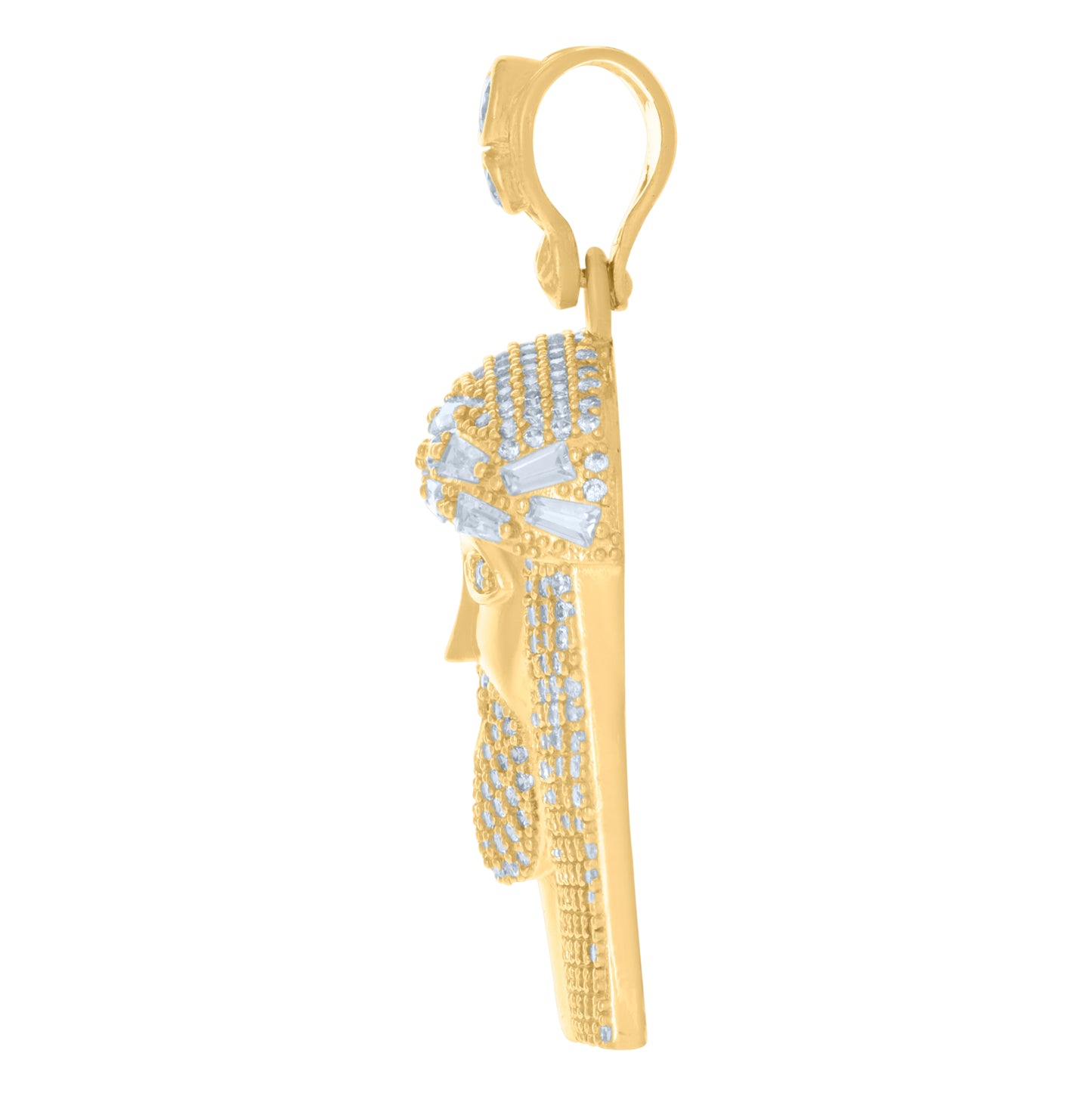 10K Yellow Gold Mens Baguette Round Cubic-Zirconia Jesus Religious Charm Pendant