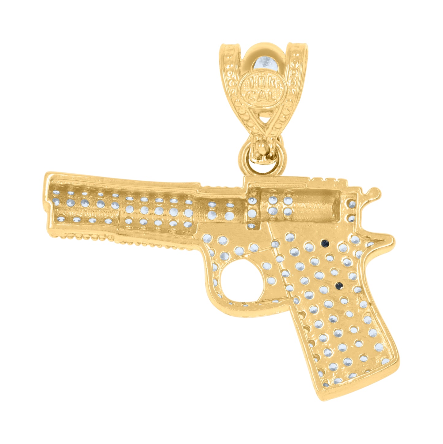 10K Yellow Gold Mens Cubic-Zirconia Pistol Weapons Charm Pendant