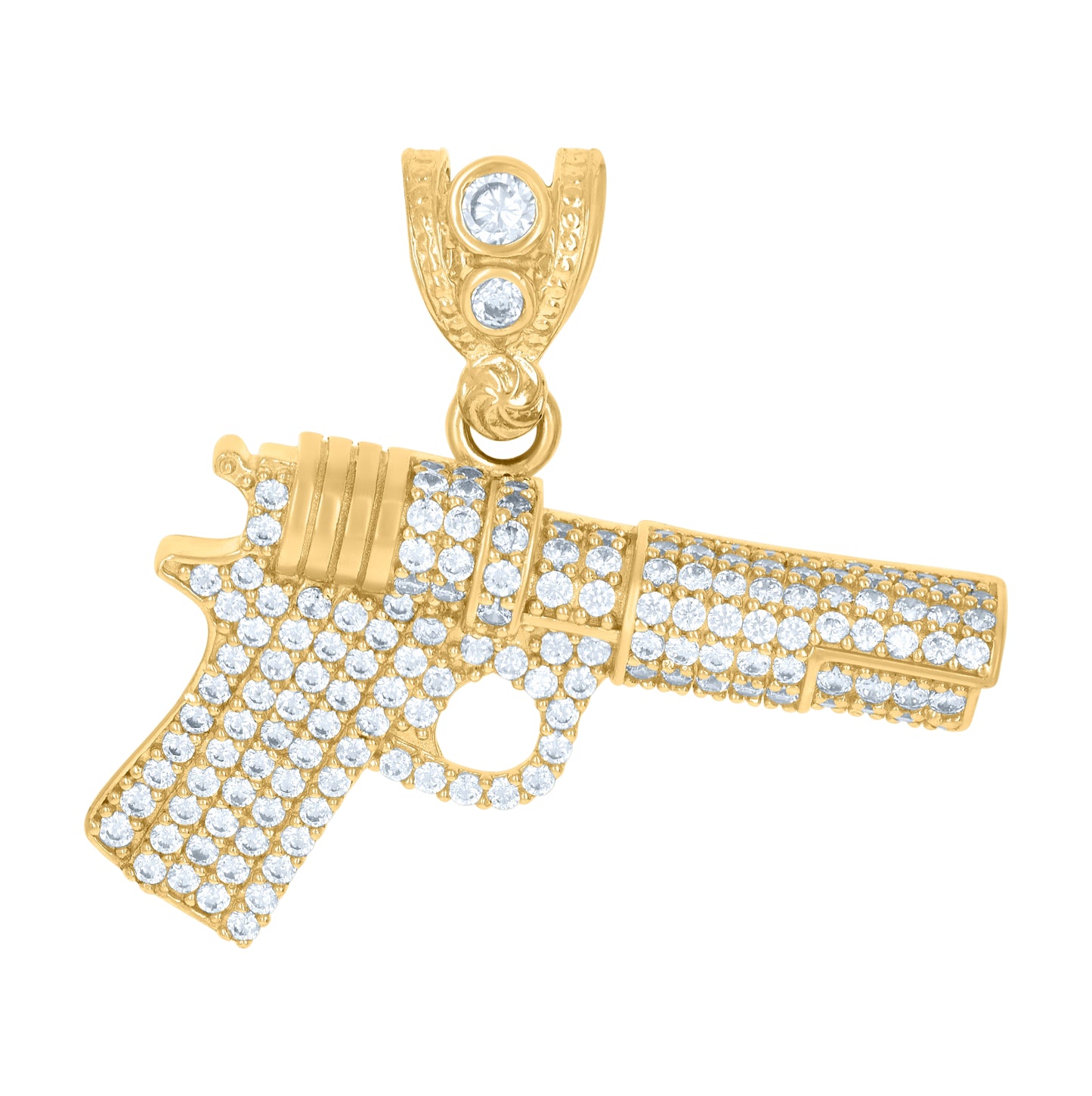 10K Yellow Gold Mens Cubic-Zirconia Pistol Weapons Charm Pendant