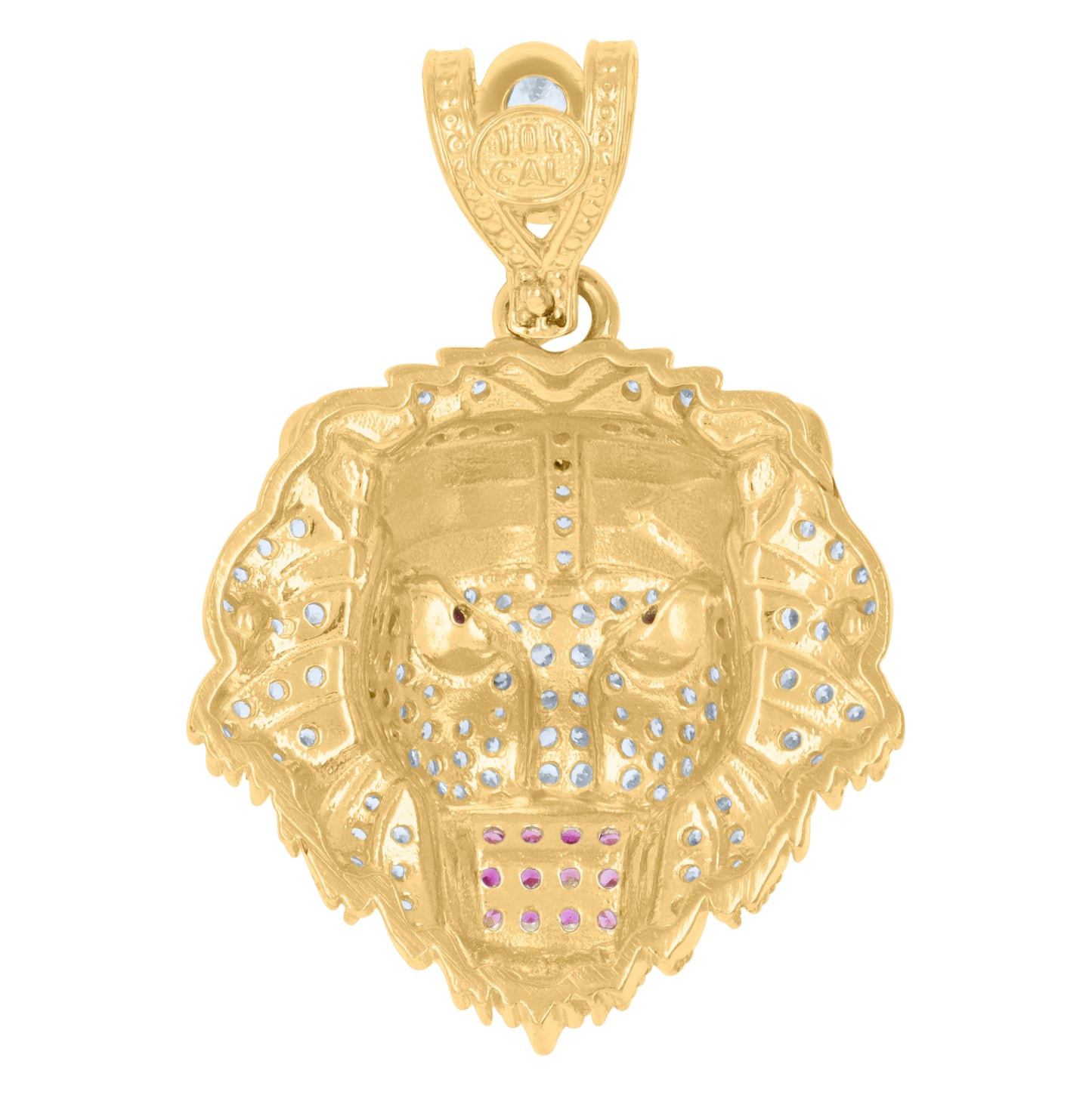 10K Yellow Gold Mens Pink White Cubic-Zirconia Leo/Lion Zodiac Sign/Wildlife Charm Pendant