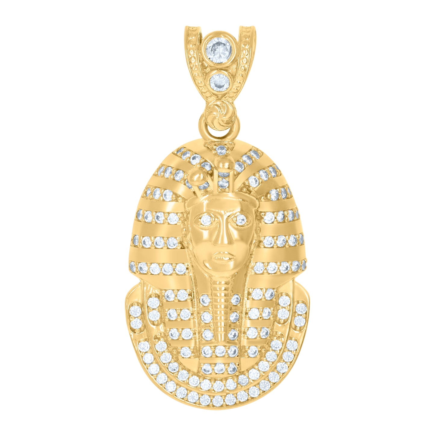 10K Yellow Gold Mens Cubic-Zirconia Pharaoh Egyptian Charm Pendant