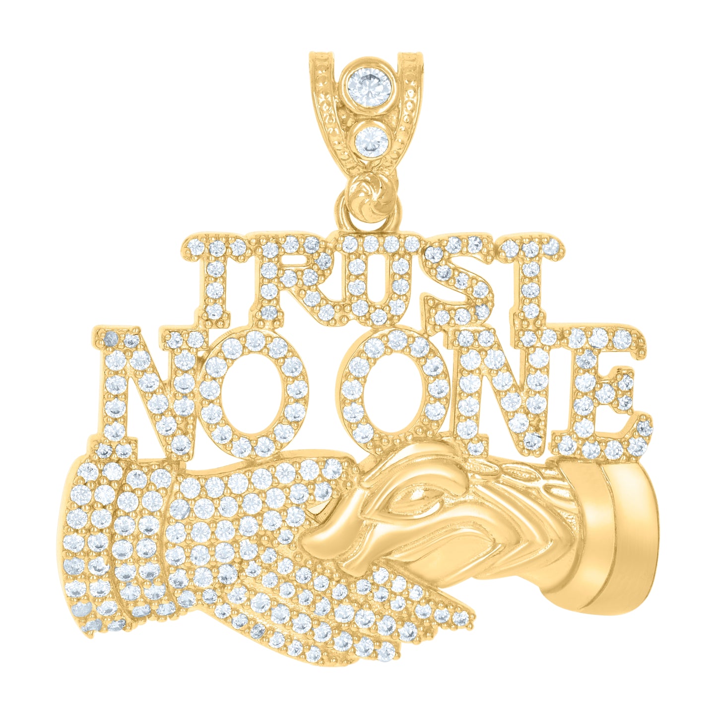 10K Yellow Gold Mens Cubic-Zirconia Trust No One Fashion Charm Pendant