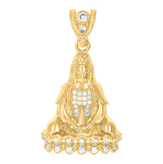 10K Yellow Gold Mens Cubic-Zirconia Buddha Religious Charm Pendant