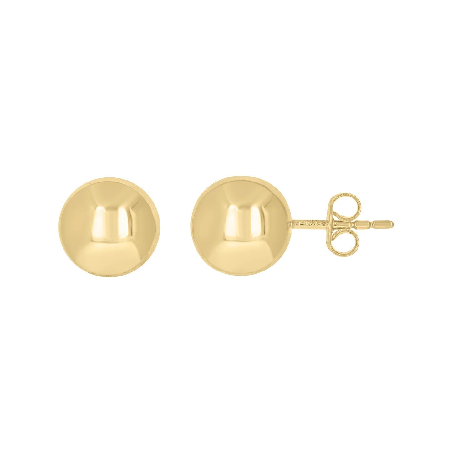 10K Yellow Gold Womens Ball Stud Earrings 10mm