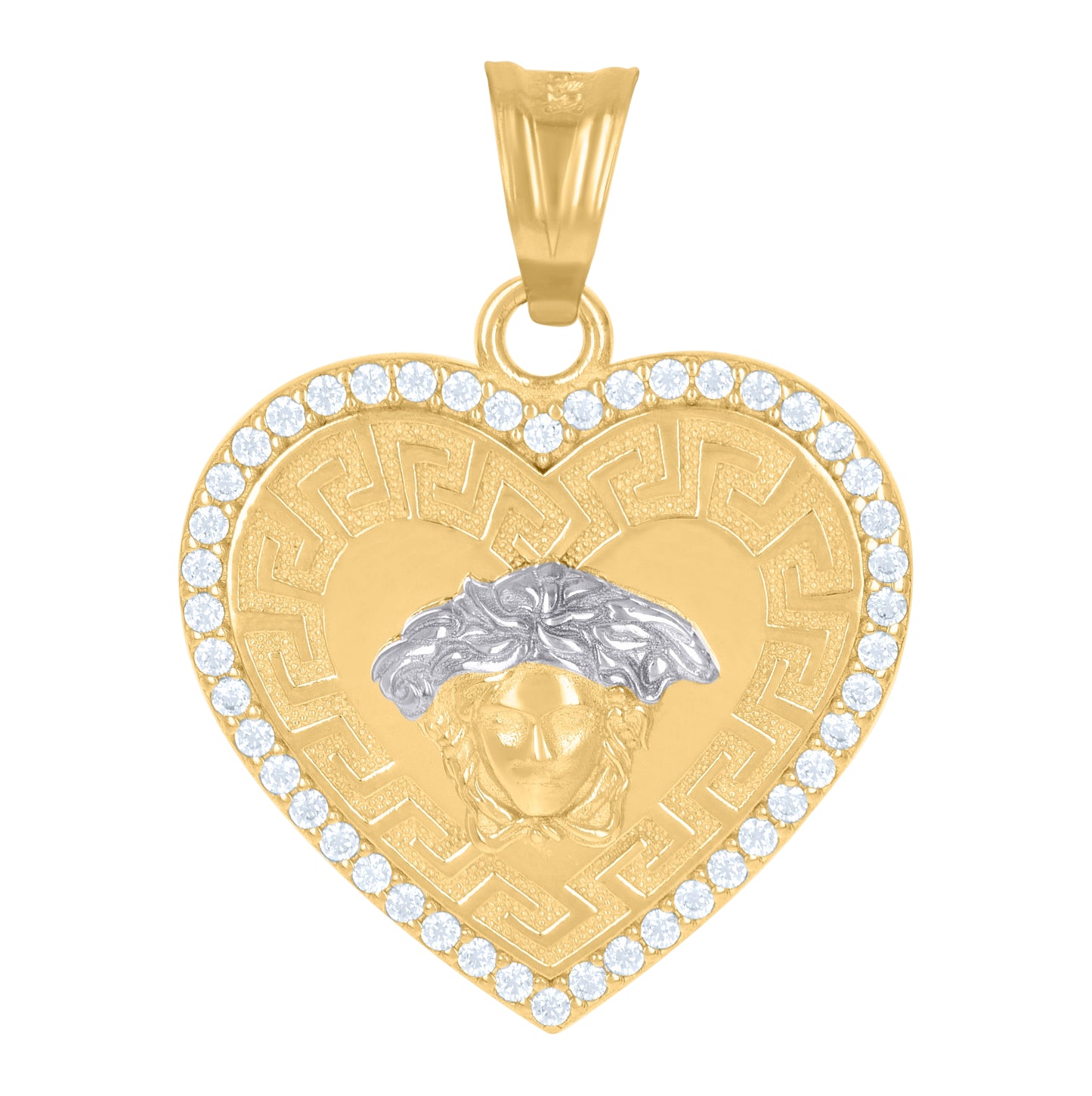 10K Two-Tone Gold Womens Cubic-Zirconia Medusa Egyptian Heart Pendant