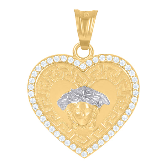10K Two-Tone Gold Womens Cubic-Zirconia Medusa Egyptian Heart Pendant