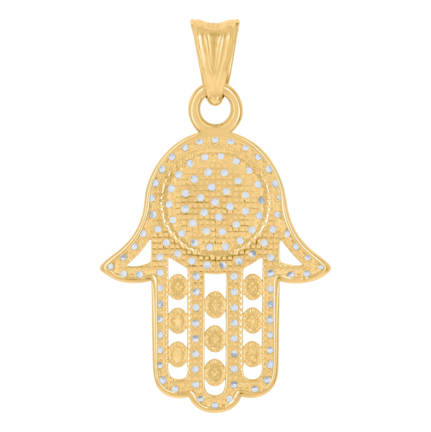 10K Yellow Gold Unisex Cubic-Zirconia Hamsa Symbol Religious Charm Pendant
