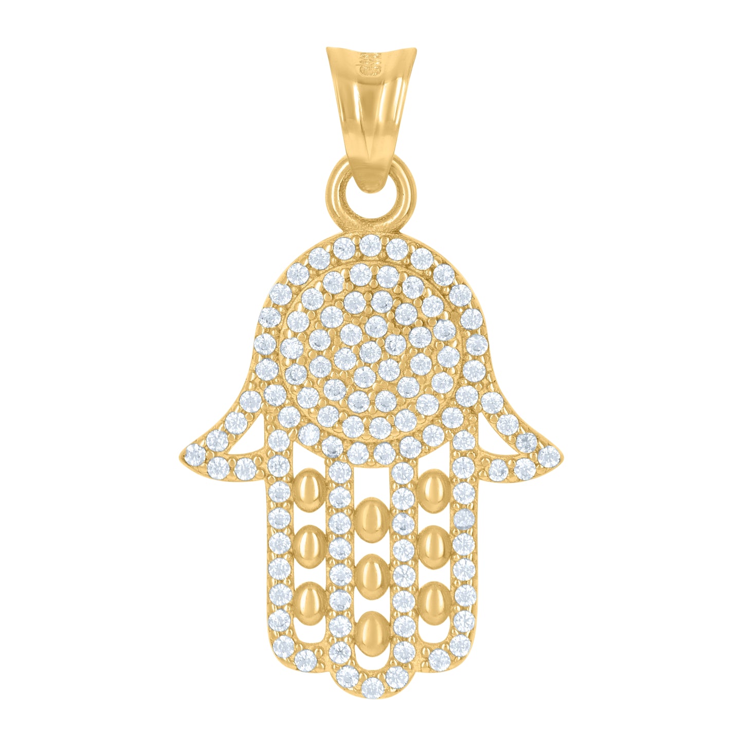 10K Yellow Gold Unisex Cubic-Zirconia Hamsa Symbol Religious Charm Pendant