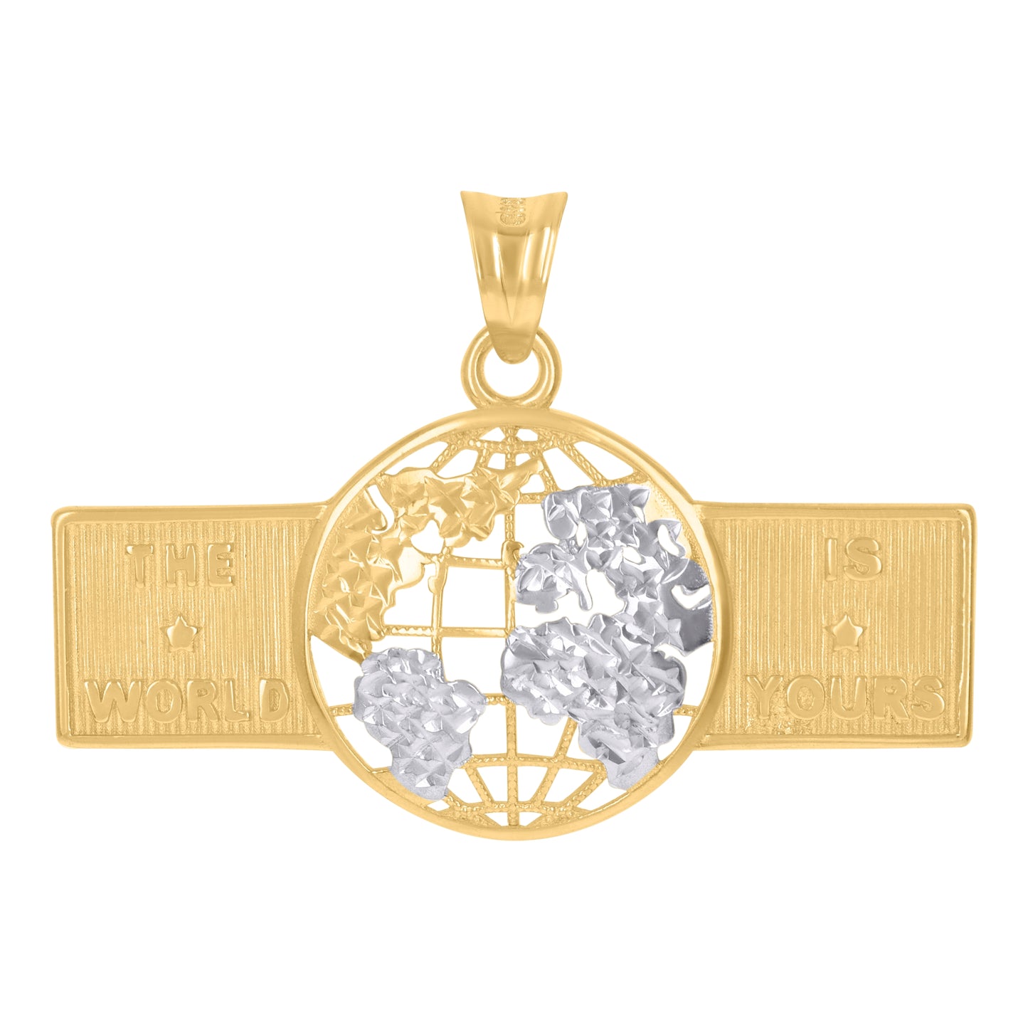10K Two-Tone Gold Mens The World Is Yours World Map Charm Pendant