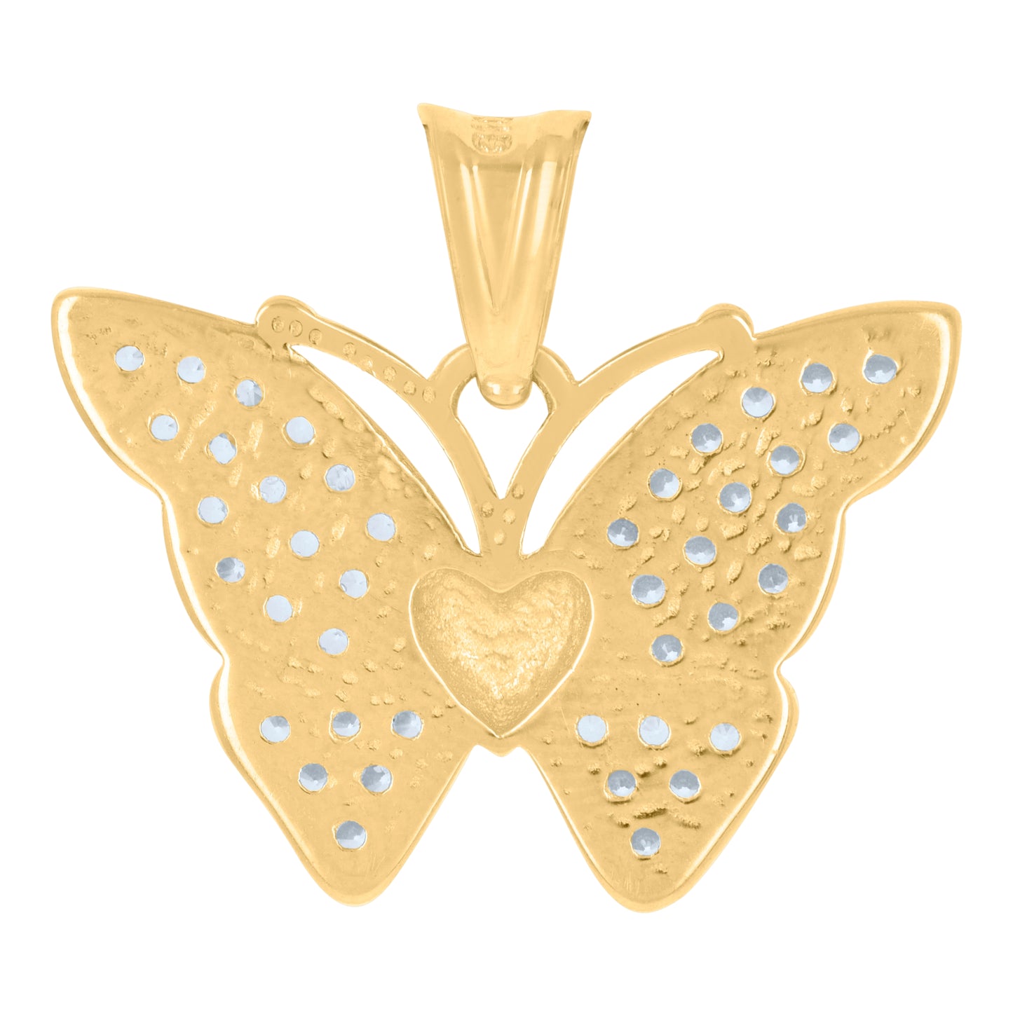 10K Yellow Gold Womens Cubic-Zirconia Butterfly Heart Charm Pendant