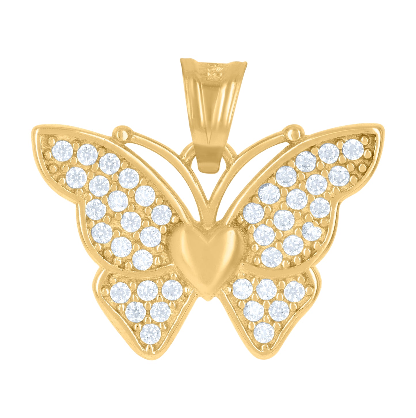 10K Yellow Gold Womens Cubic-Zirconia Butterfly Heart Charm Pendant