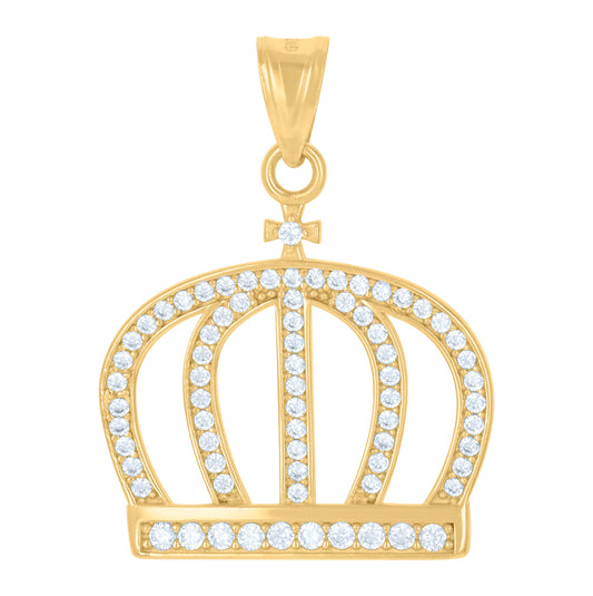 10K Yellow Gold Mens Cubic-Zirconia Crown Fashion Charm Pendant