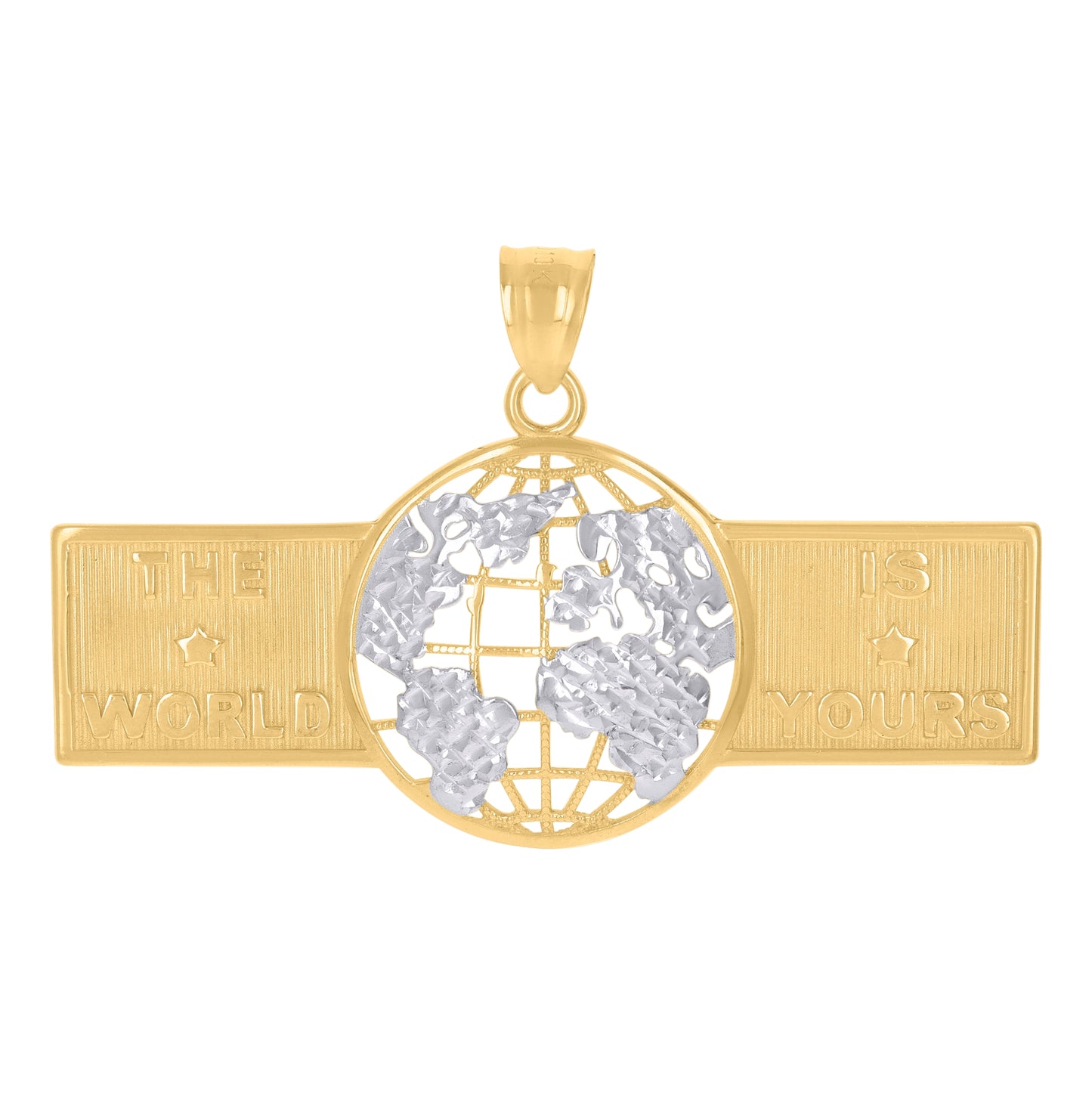10K Two-Tone Gold Mens The World Is Yours World Map Charm Pendant