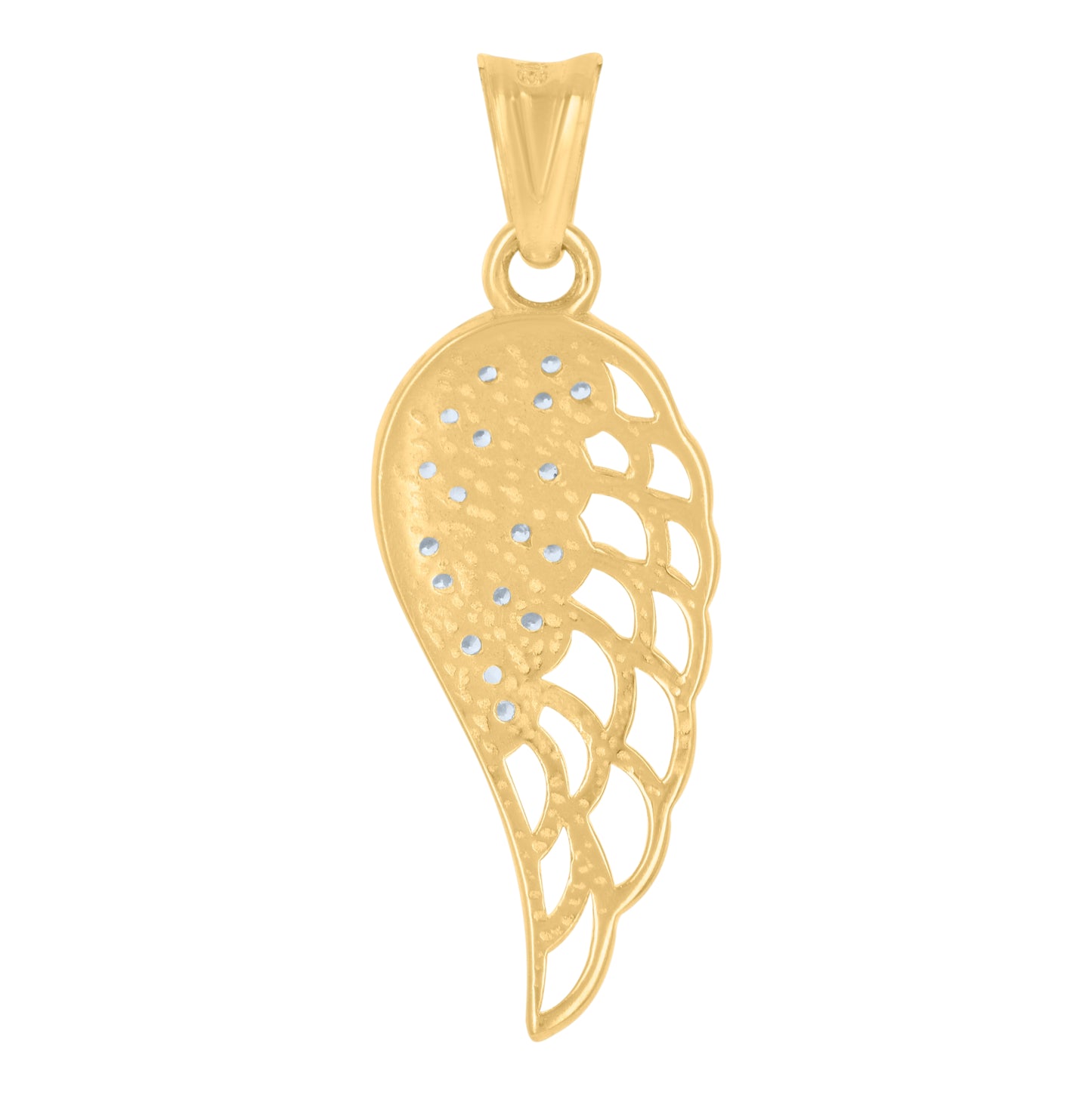 10K Yellow Gold Unisex Cubic-Zirconia Angel Wing Religious Charm Pendant