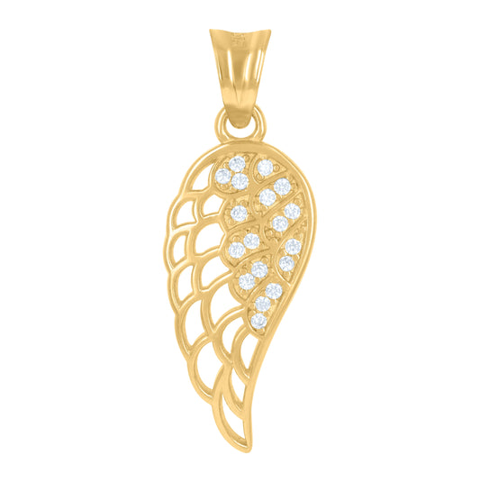 10K Yellow Gold Unisex Cubic-Zirconia Angel Wing Religious Charm Pendant