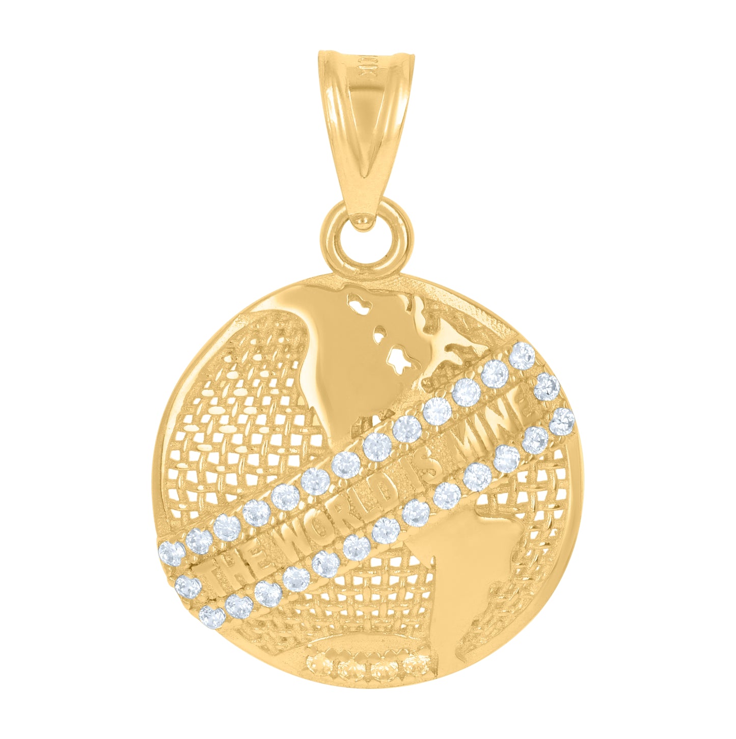 10K Yellow Gold Mens Cubic-Zirconia World Map Charm Pendant