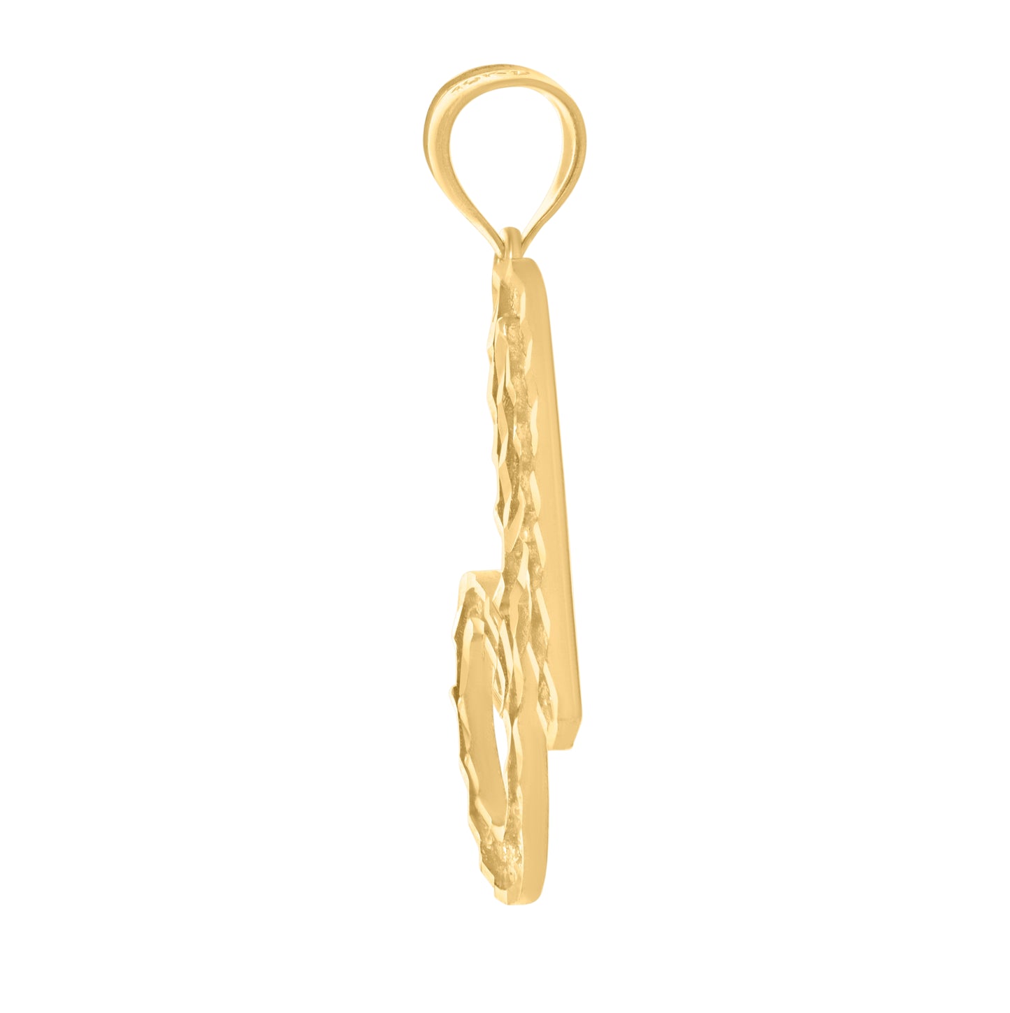 10K Yellow Gold Unisex Diamond-Cut Floral Initial Letter Charm Pendant
