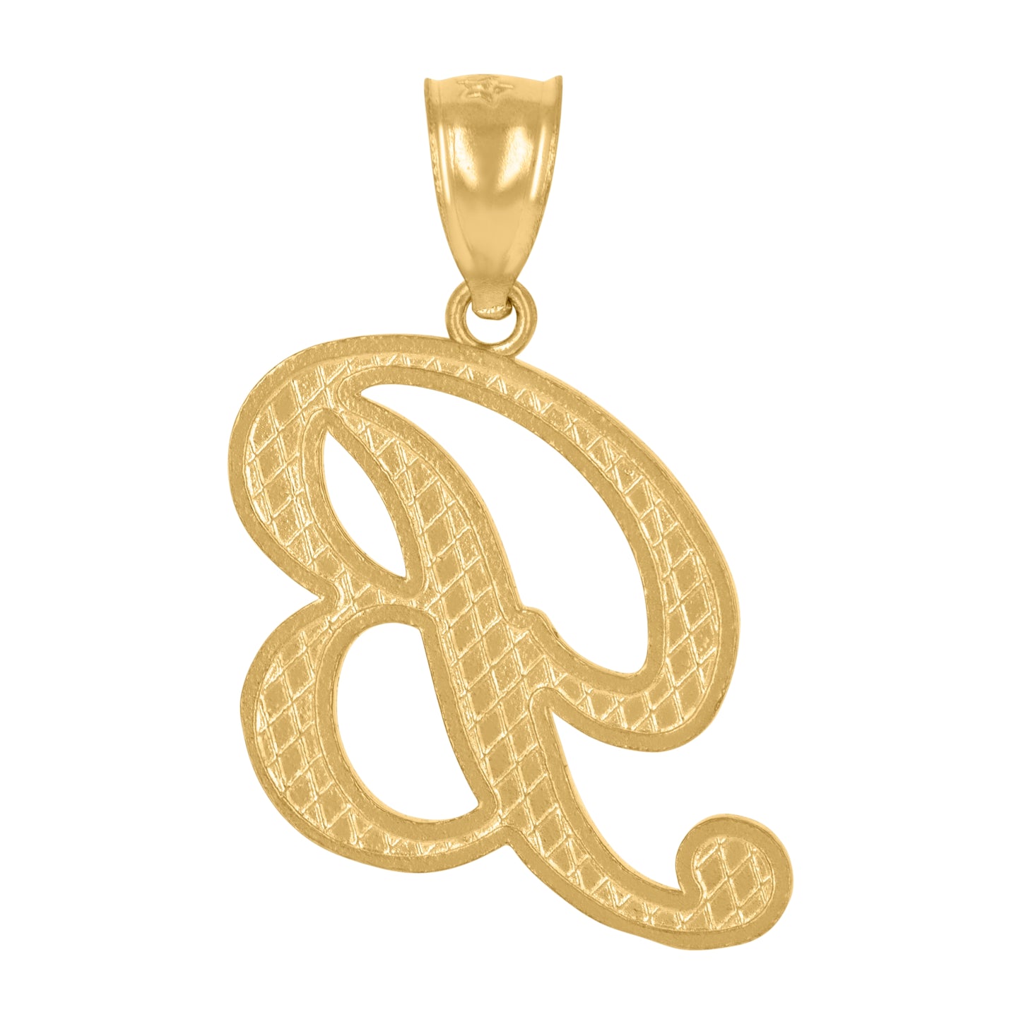 10K Yellow Gold Unisex Diamond-Cut Floral Initial Letter Charm Pendant