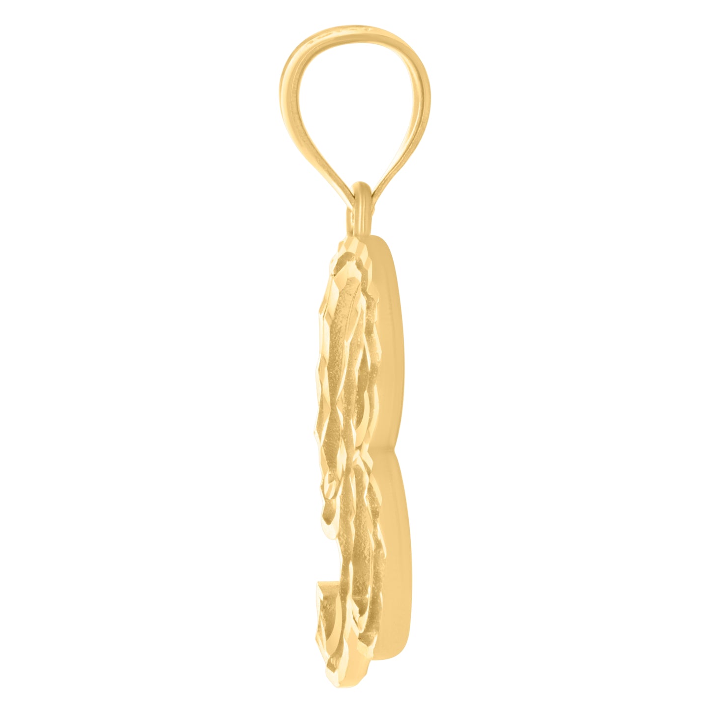 10K Yellow Gold Unisex Diamond-Cut Floral Initial Letter Charm Pendant