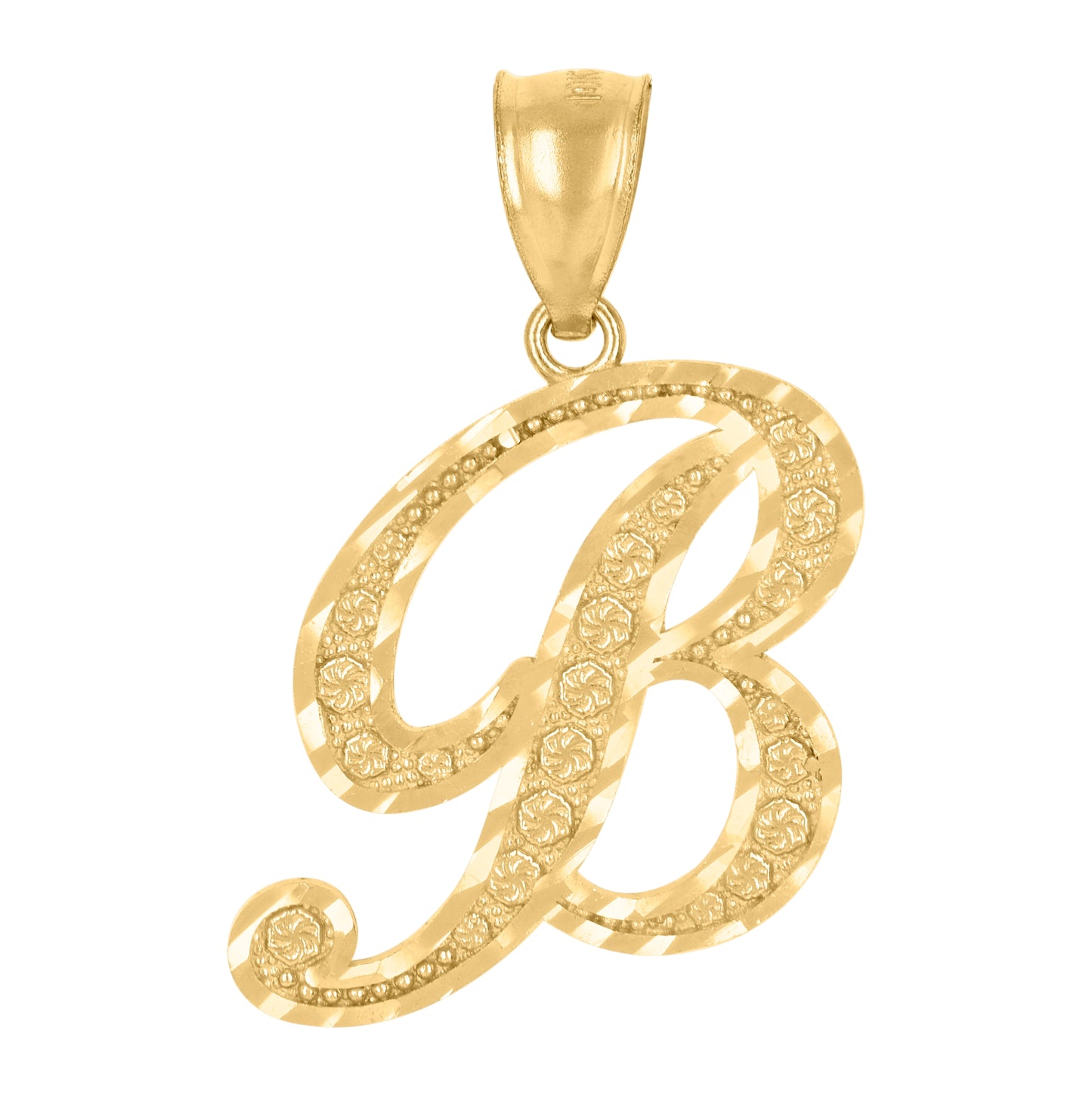 10K Yellow Gold Unisex Diamond-Cut Floral Initial Letter Charm Pendant