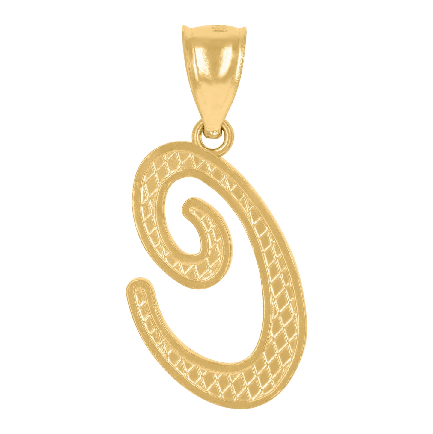 10K Yellow Gold Unisex Diamond-Cut Floral Initial Letter Charm Pendant
