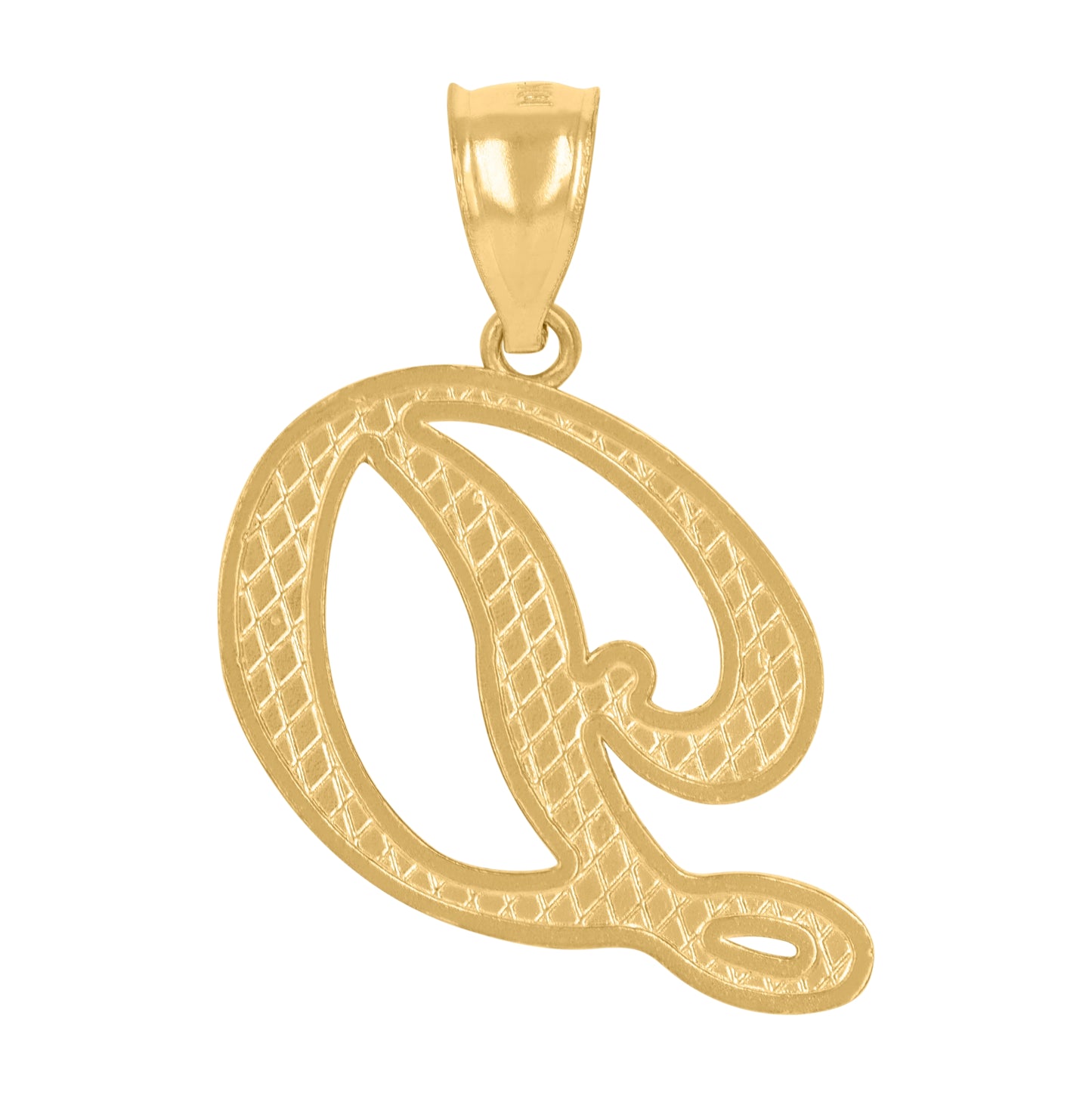10K Yellow Gold Unisex Diamond-Cut Floral Initial Letter Charm Pendant