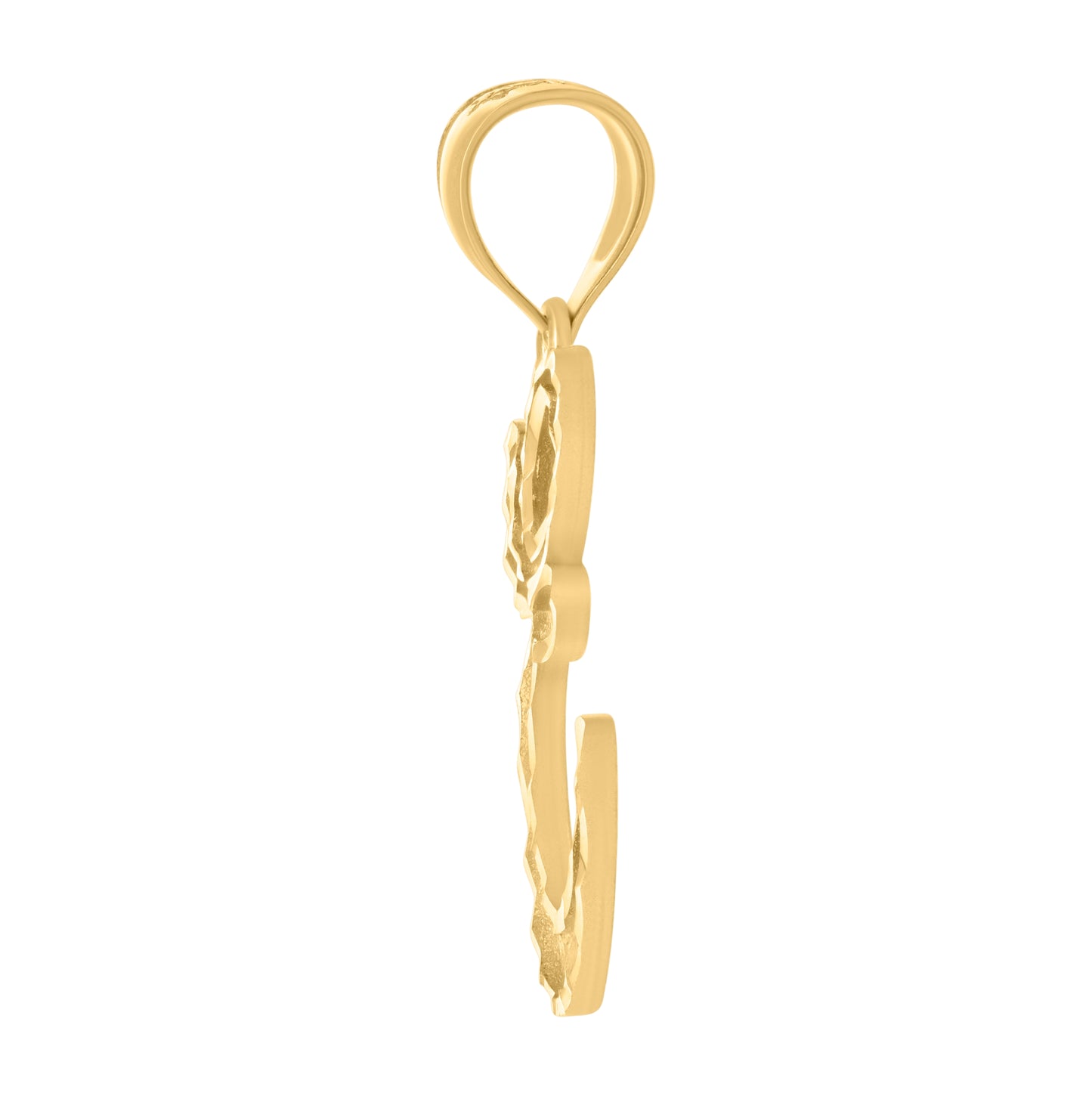 10K Yellow Gold Unisex Diamond-Cut Floral Initial Letter Charm Pendant