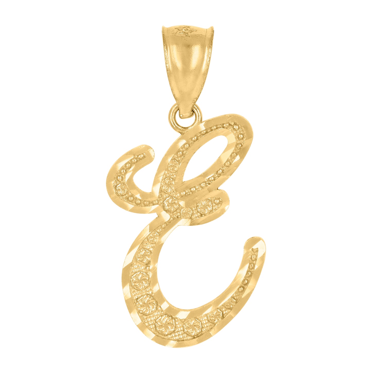 10K Yellow Gold Unisex Diamond-Cut Floral Initial Letter Charm Pendant