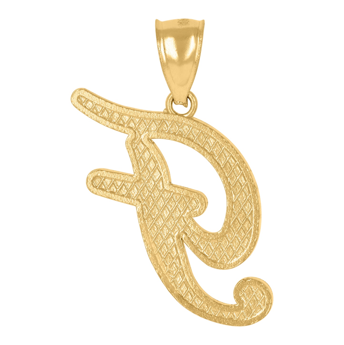 10K Yellow Gold Unisex Diamond-Cut Floral Initial Letter Charm Pendant