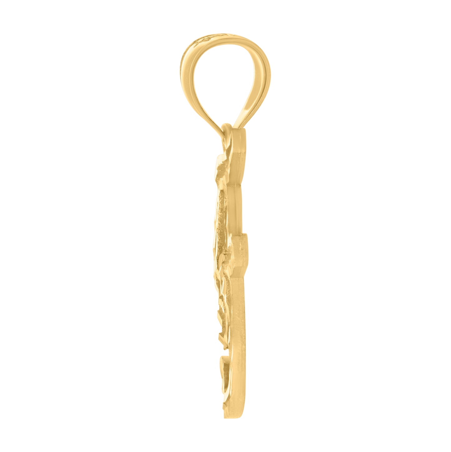 10K Yellow Gold Unisex Diamond-Cut Floral Initial Letter Charm Pendant