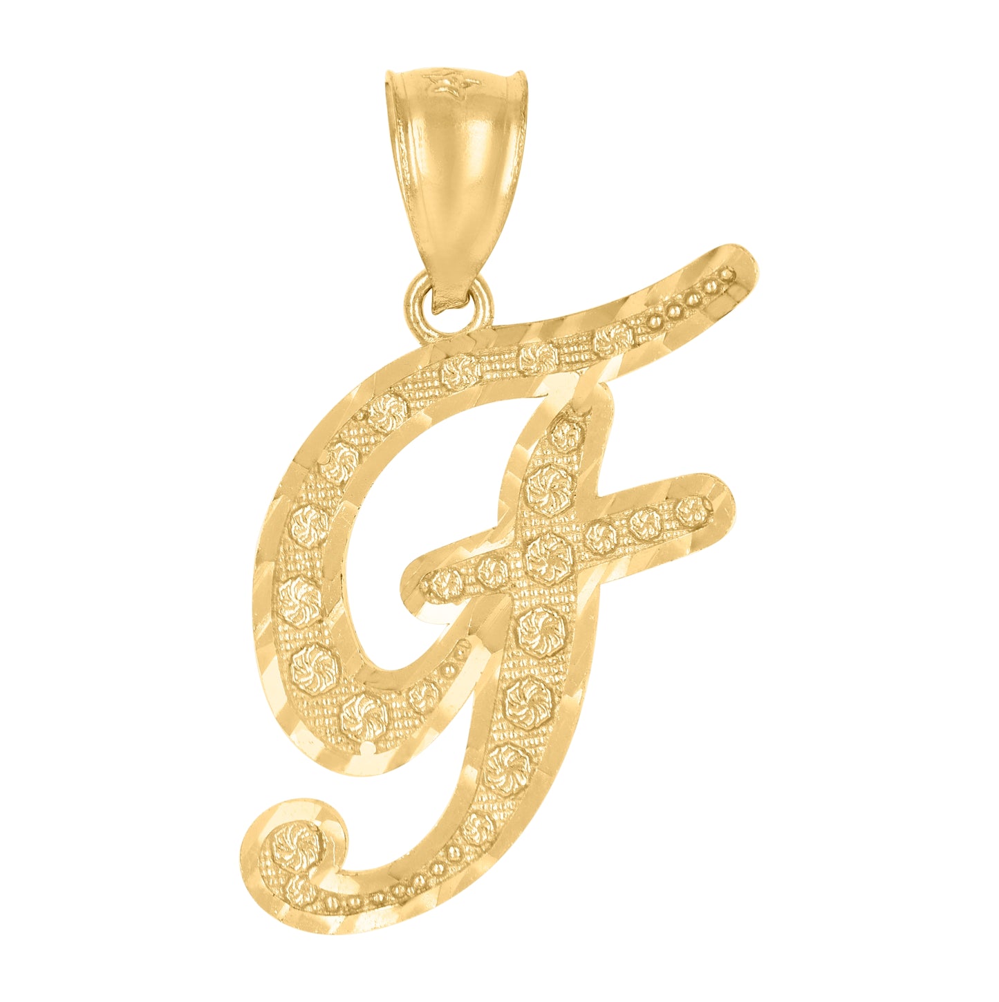 10K Yellow Gold Unisex Diamond-Cut Floral Initial Letter Charm Pendant
