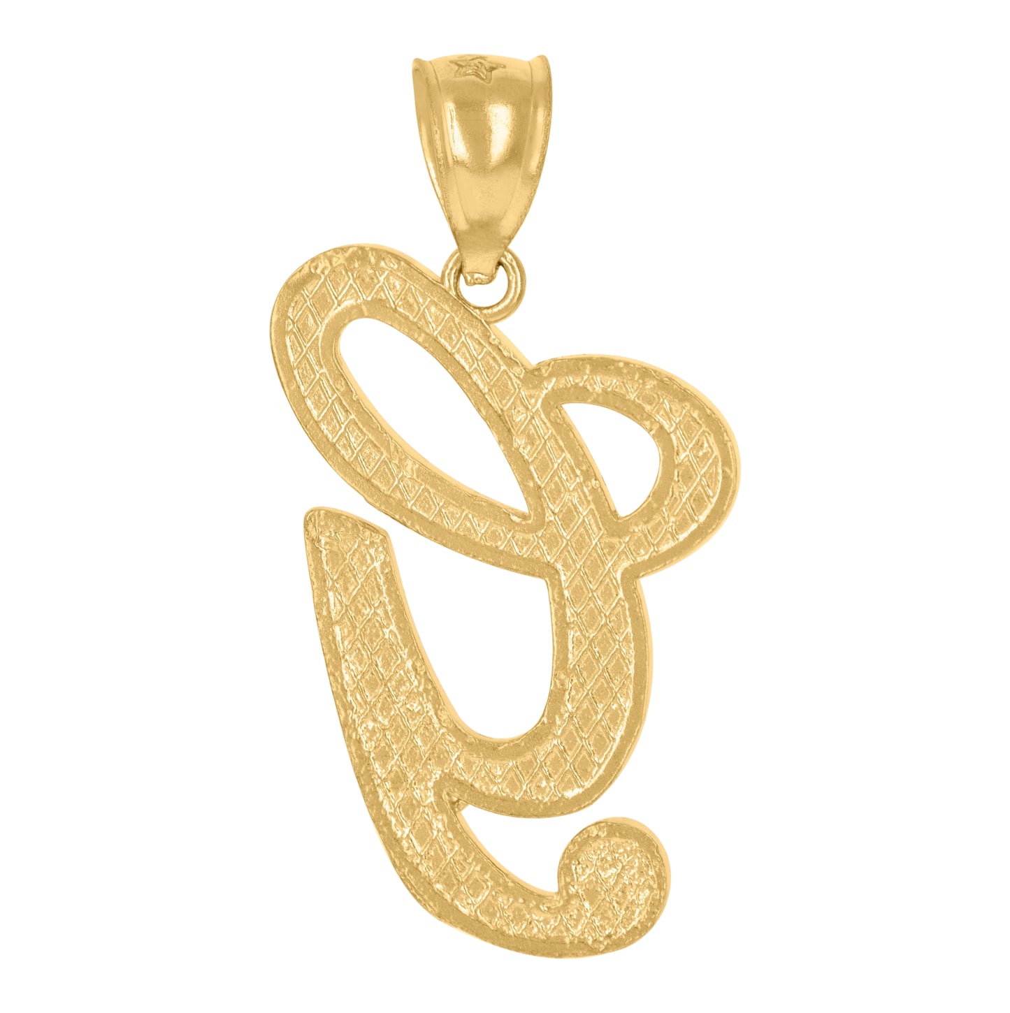 10K Yellow Gold Unisex Diamond-Cut Floral Initial Letter Charm Pendant
