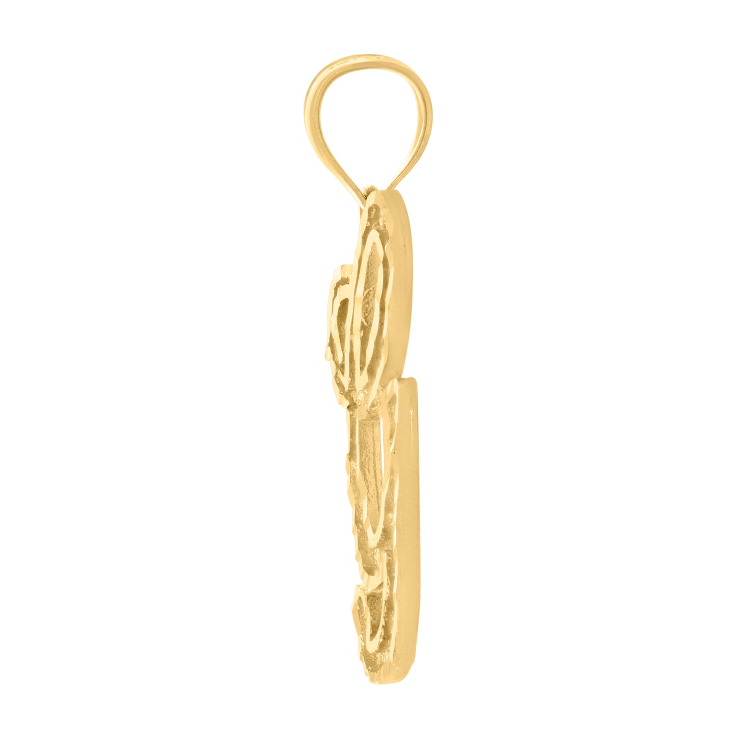 10K Yellow Gold Unisex Diamond-Cut Floral Initial Letter Charm Pendant