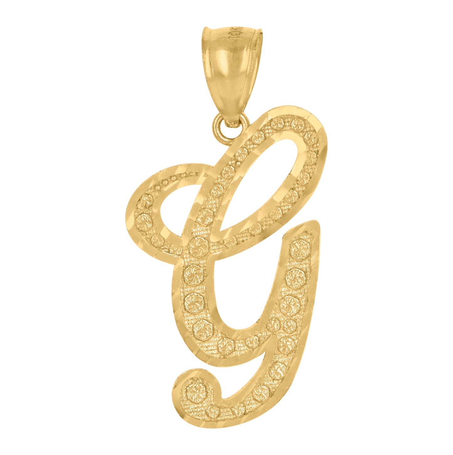 10K Yellow Gold Unisex Diamond-Cut Floral Initial Letter Charm Pendant