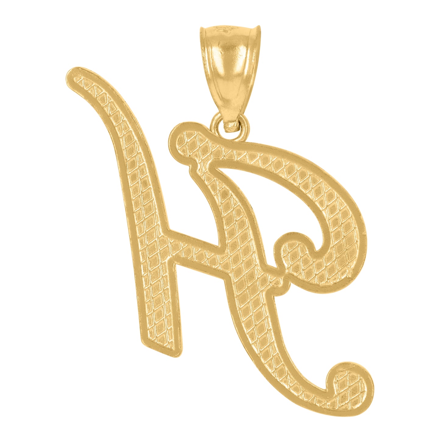 10K Yellow Gold Unisex Diamond-Cut Floral Initial Letter Charm Pendant