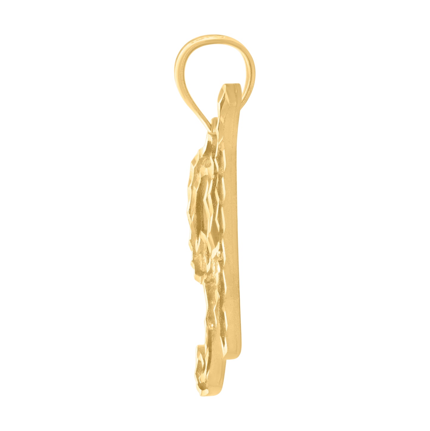 10K Yellow Gold Unisex Diamond-Cut Floral Initial Letter Charm Pendant
