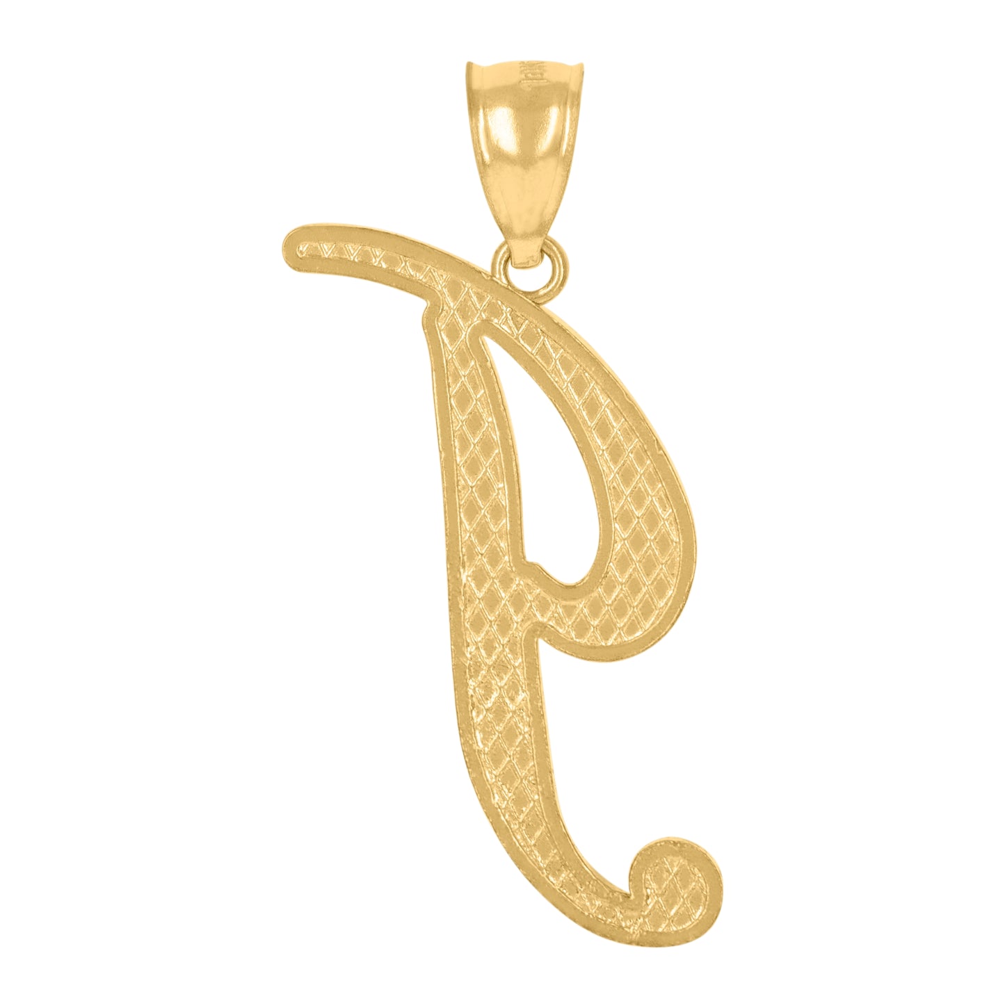 10K Yellow Gold Unisex Diamond-Cut Floral Initial Letter Charm Pendant