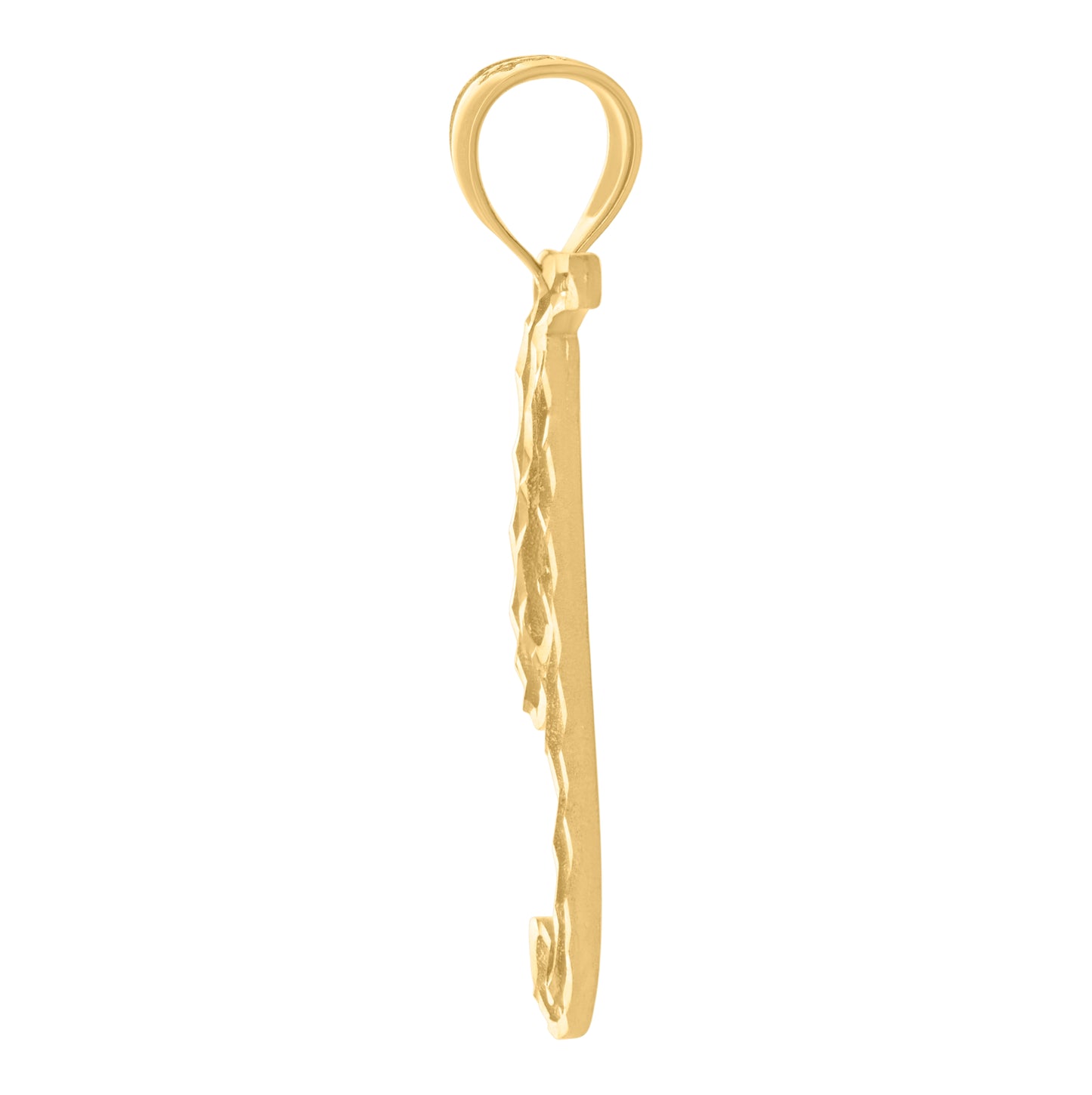 10K Yellow Gold Unisex Diamond-Cut Floral Initial Letter Charm Pendant