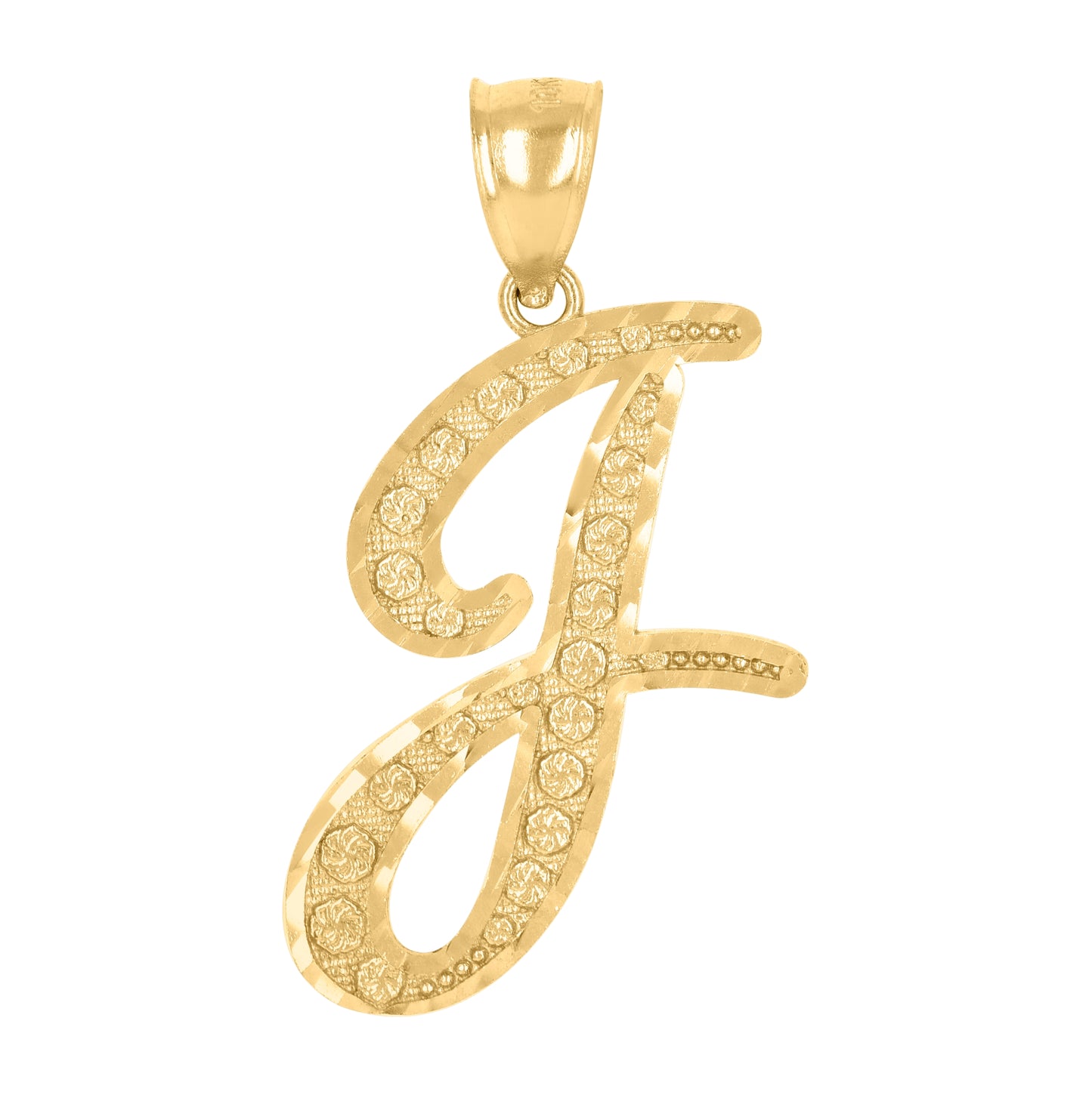 10K Yellow Gold Unisex Diamond-Cut Floral Initial Letter Charm Pendant