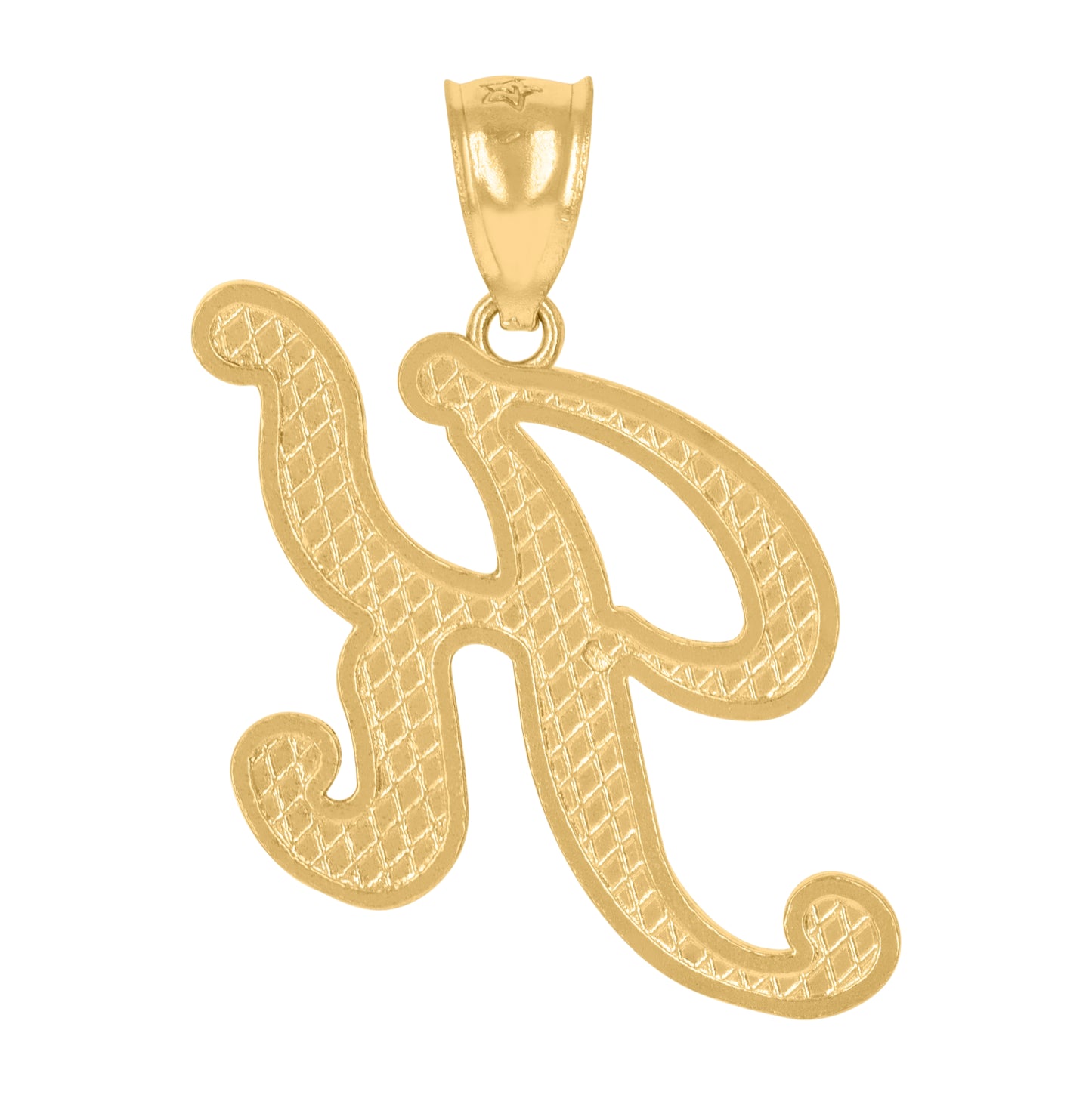 10K Yellow Gold Unisex Diamond-Cut Floral Initial Letter Charm Pendant