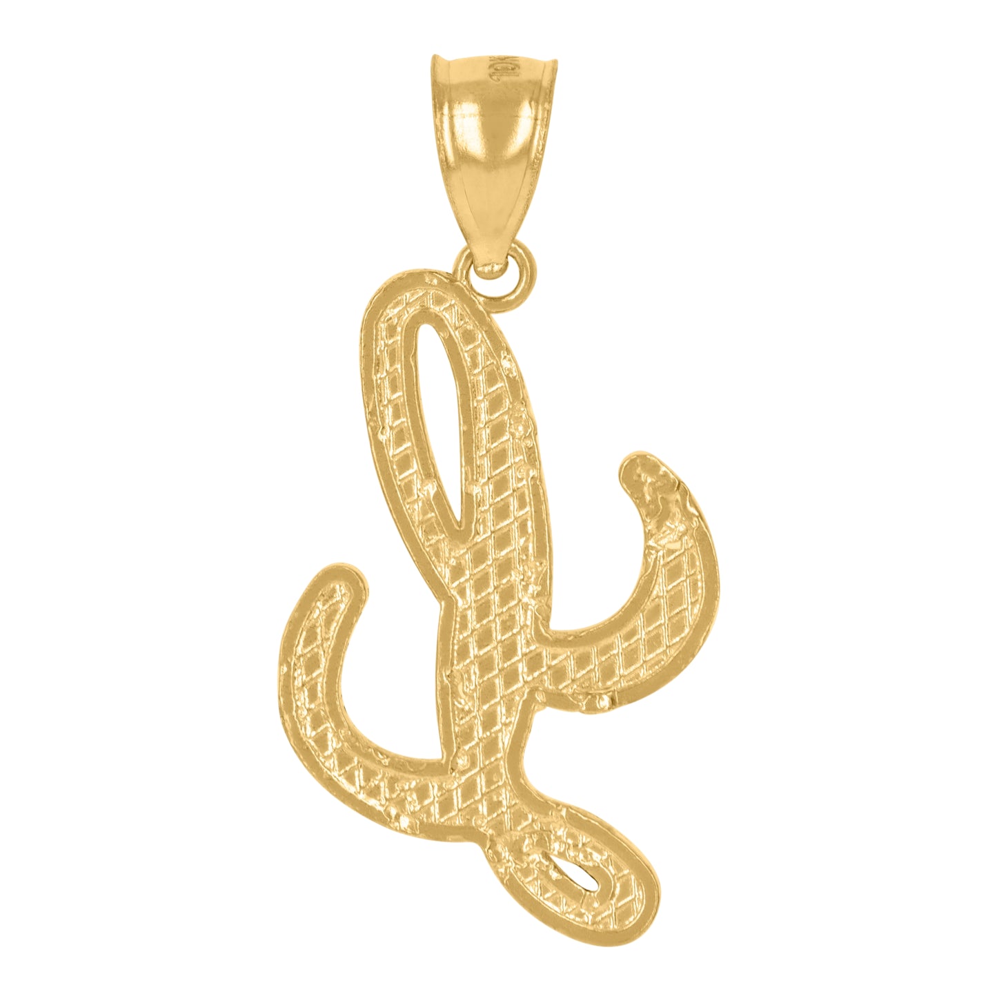 10K Yellow Gold Unisex Diamond-Cut Floral Initial Letter Charm Pendant